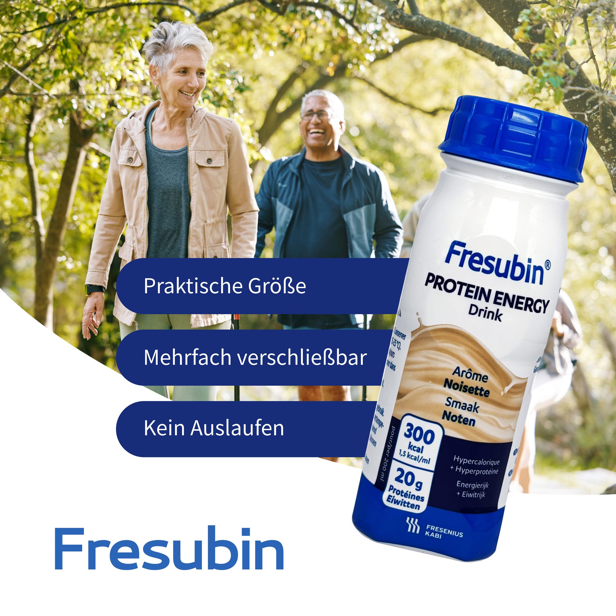 Fresubin PROTEIN ENERGY Drink Nuss 24x200ml- Hochkalorische Trinknahrung mit 20g Eiweiß von Fresenius Kabi, 300 kcal pro Flasche, glutenfrei, laktosefrei, ideal bei Mangelernährung und erhöhtem Protei