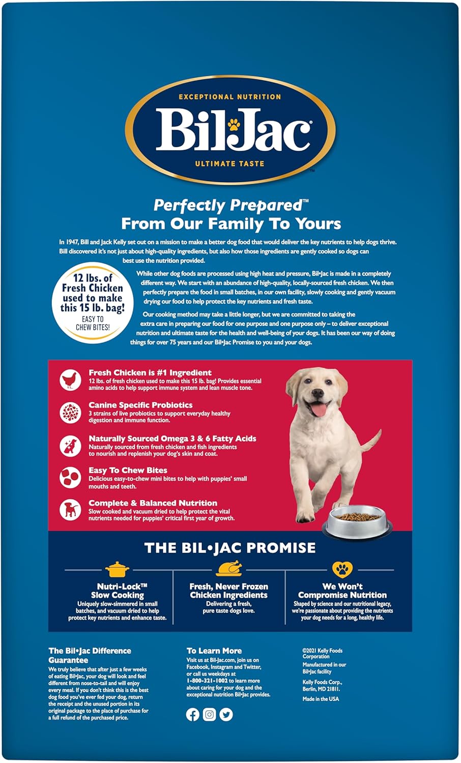 Bil-Jac Puppy Select Dry Dog Food, Fresh Chicken Recipe, 15 lb Bag