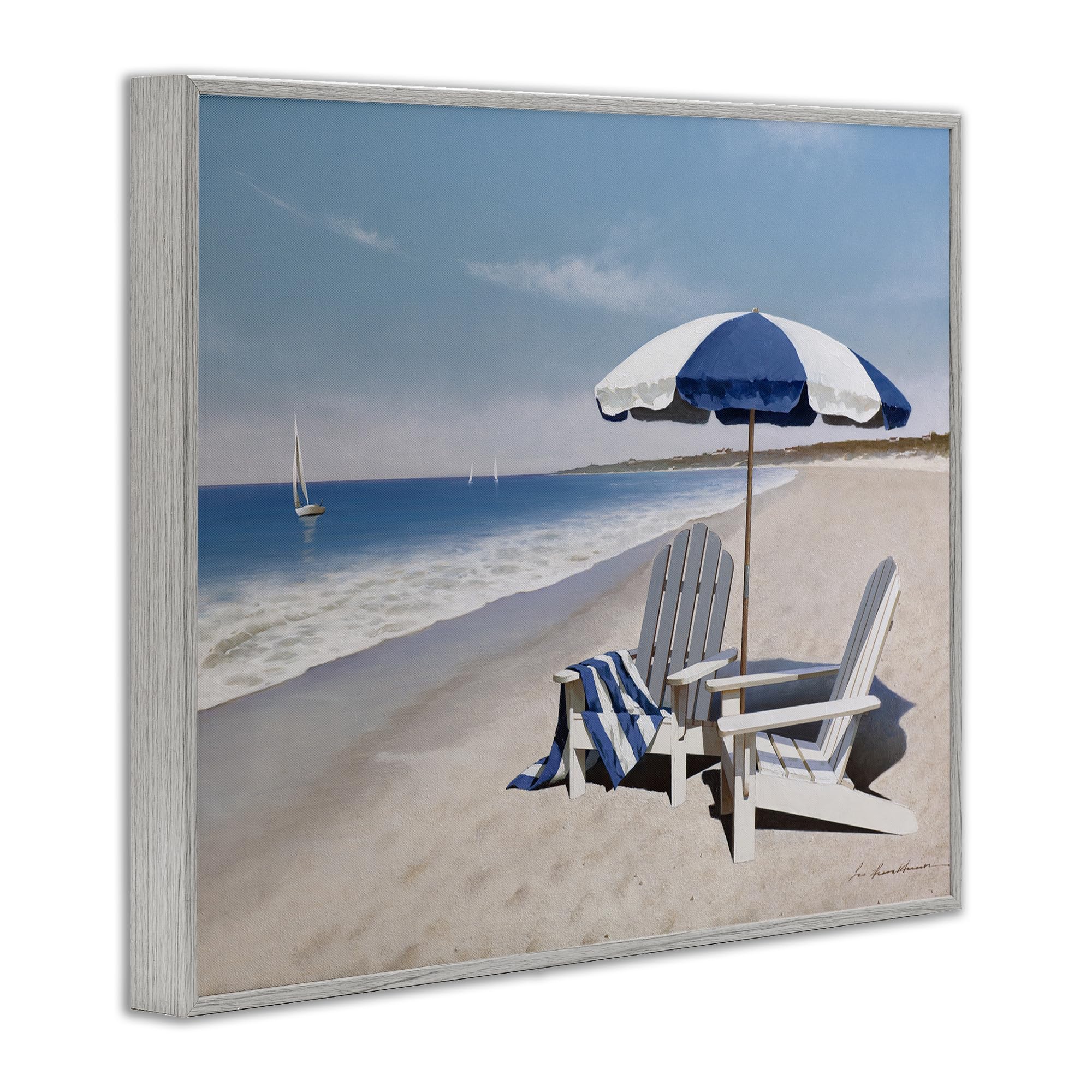 Stupell Industries Serene Coastal Hangout Giclée-Kunstdesign von Zhen-Huan Lu, gerahmt, Grau, 76,2 x 61 cm