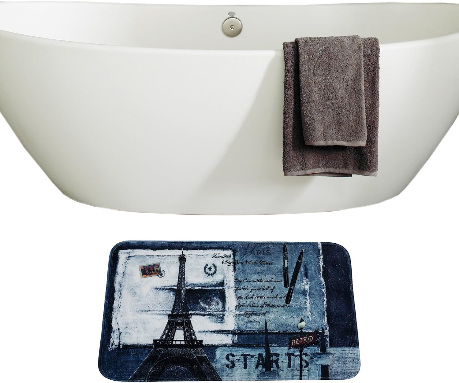 3 Piece Paris Eiffel Tower Bathroom Mat Set Toilet Contour Rug Toilet Cover Flannel