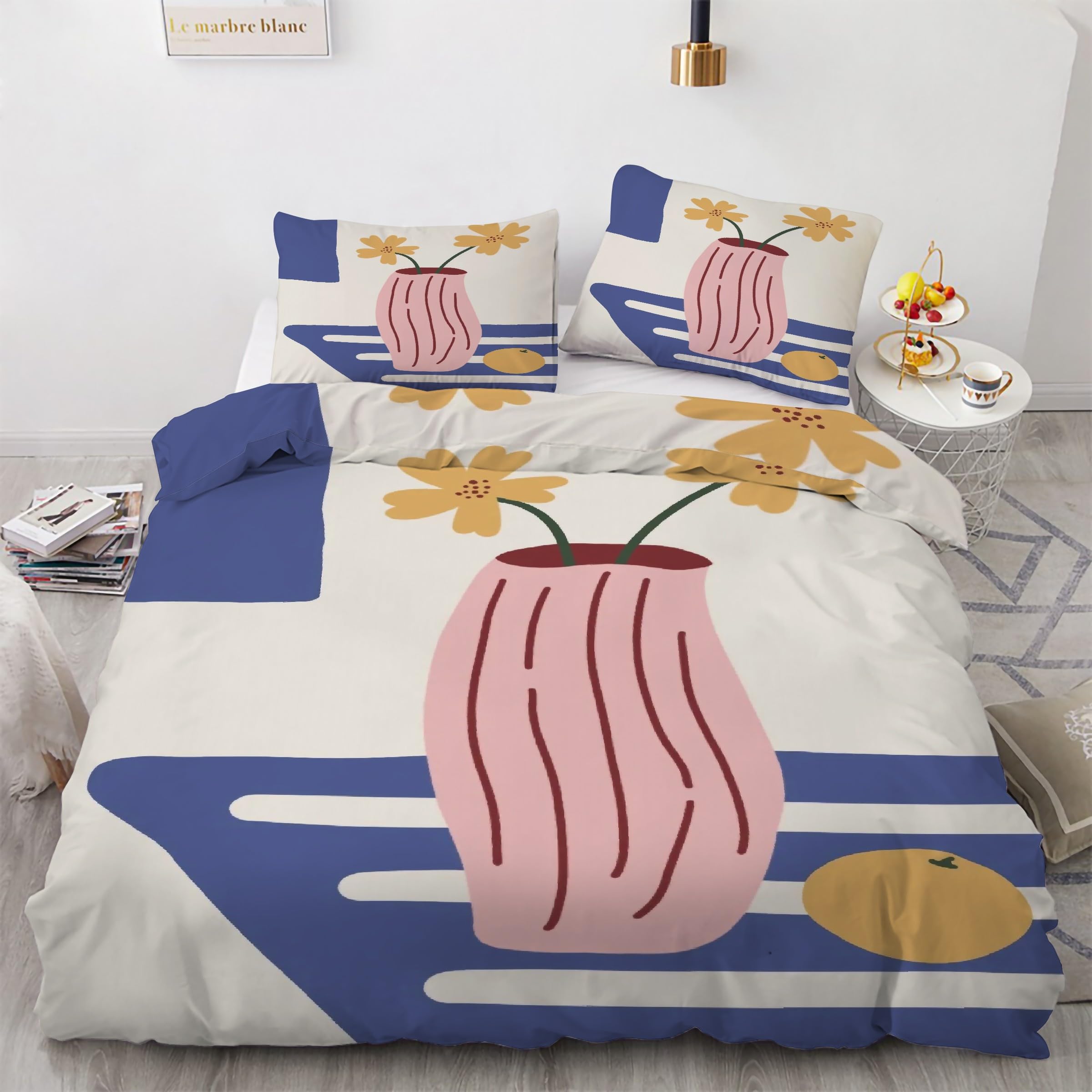 Parure de lit 3 pièces avec housse de couette 220x240 fleurs et taies