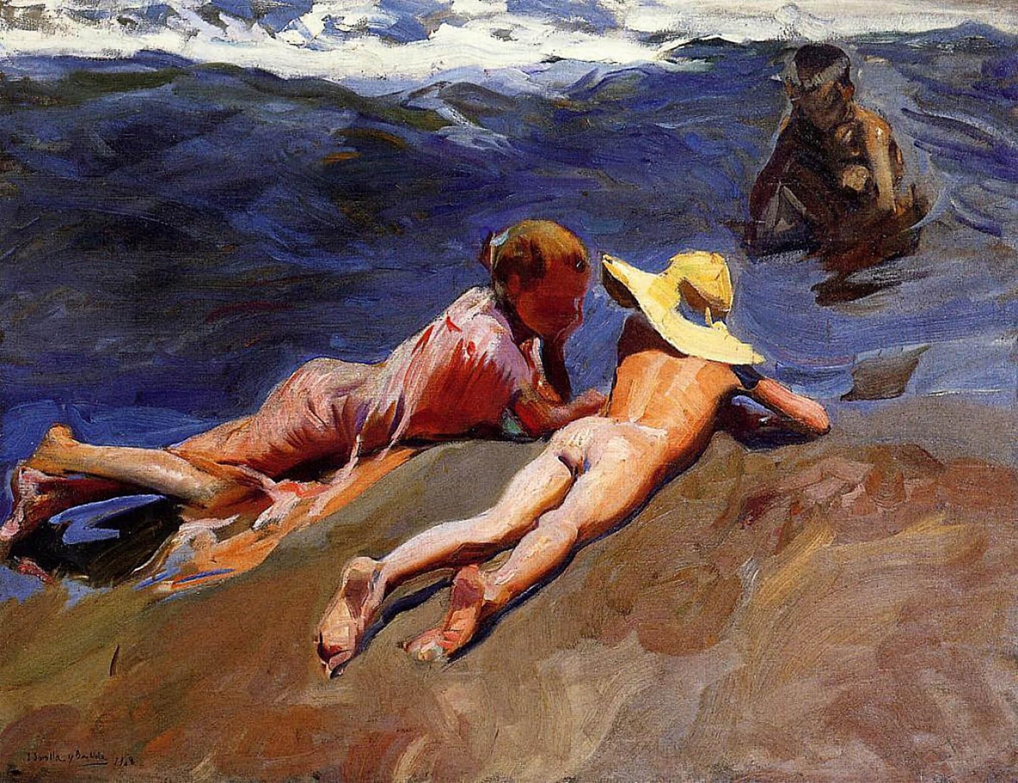 SERENDIPITP Aesthetic Poster Photo Wall Print Retro Picture On the Sand Beachn by Joaquín Sorolla Modern Wall Artwork for Home Decor 60x90cm