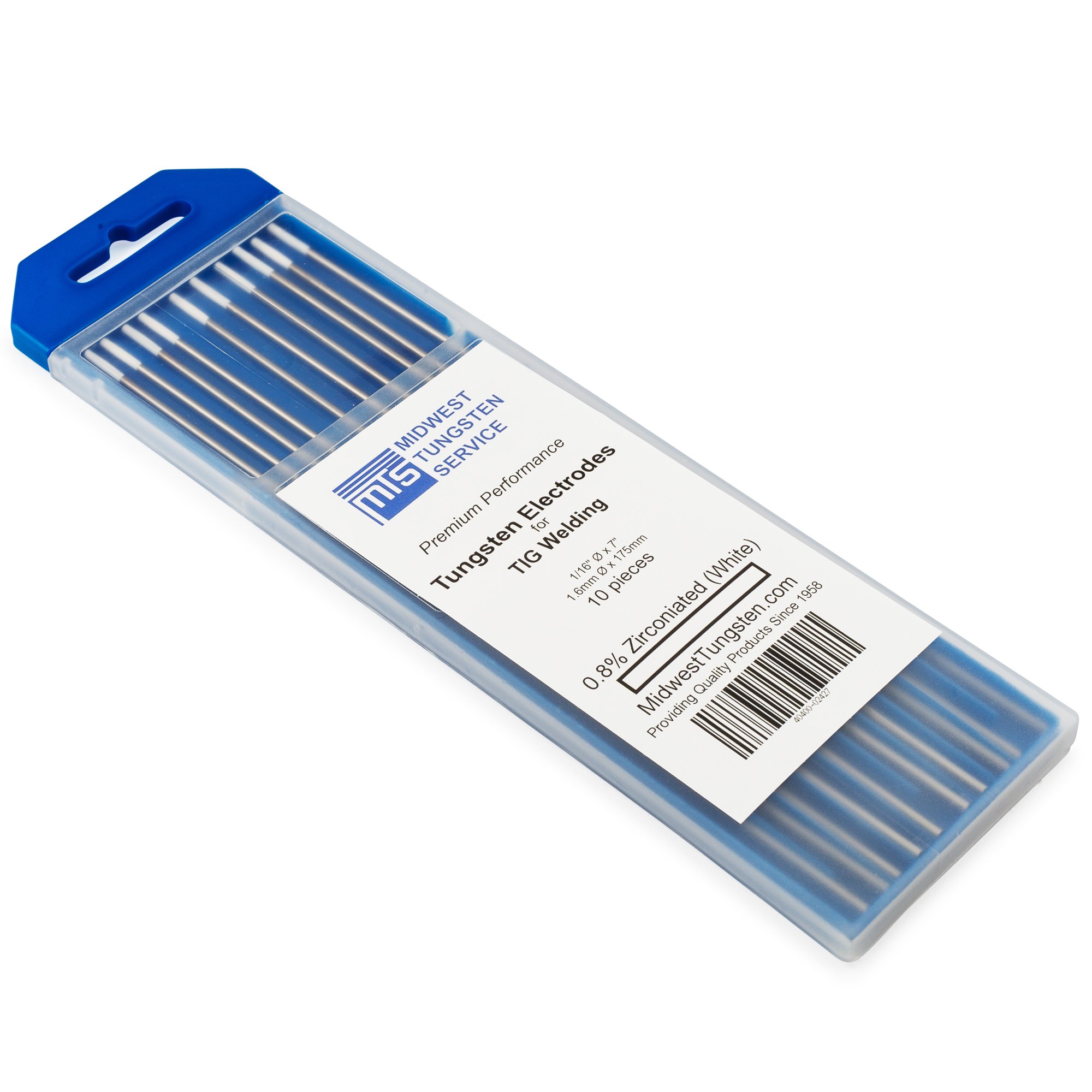 TIG Welding Tungsten Electrodes 0.8% Zirconiated 1/16” x 7” (White, WZ8) 10-Pack