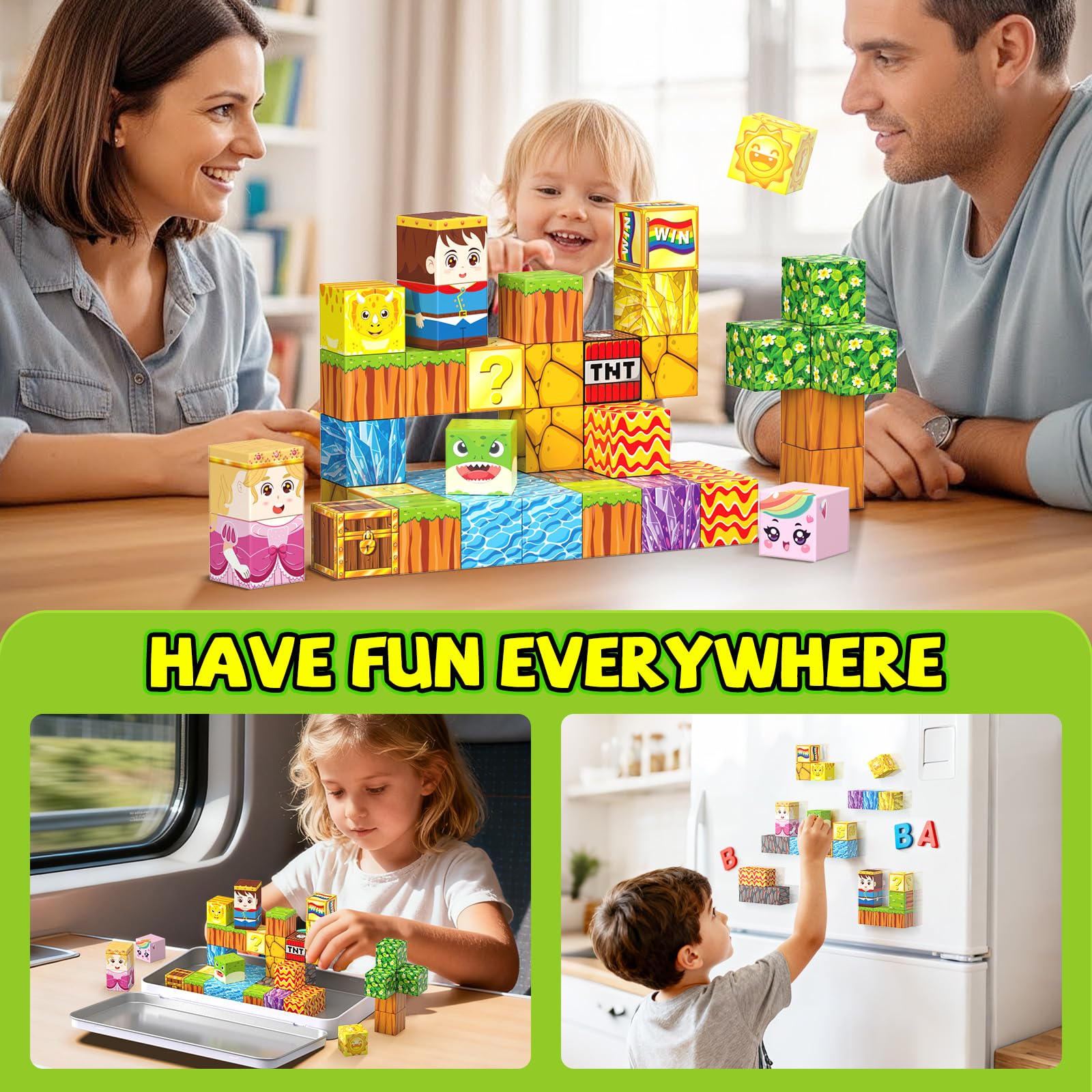 Magnetische Bausteine, Mini-Magnetbausteine, Konstruktionsspielzeug mit Reiseetui, 45 Stück, STEM pädagogische Bausteine für Kinder ab 3 Jahren, sensorisches Spielzeug