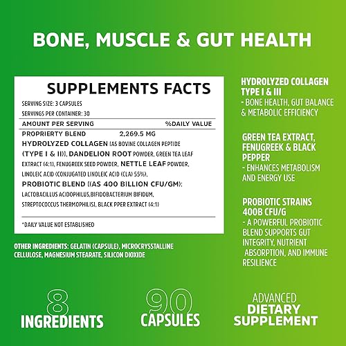 Miniatura 2 de Dr. Zisman ZTRONG Suplemento avanzado de colágeno Colágeno hidrolizado tipos I y III, mezcla de probióticos de 400 mil millones de UFC, apoya