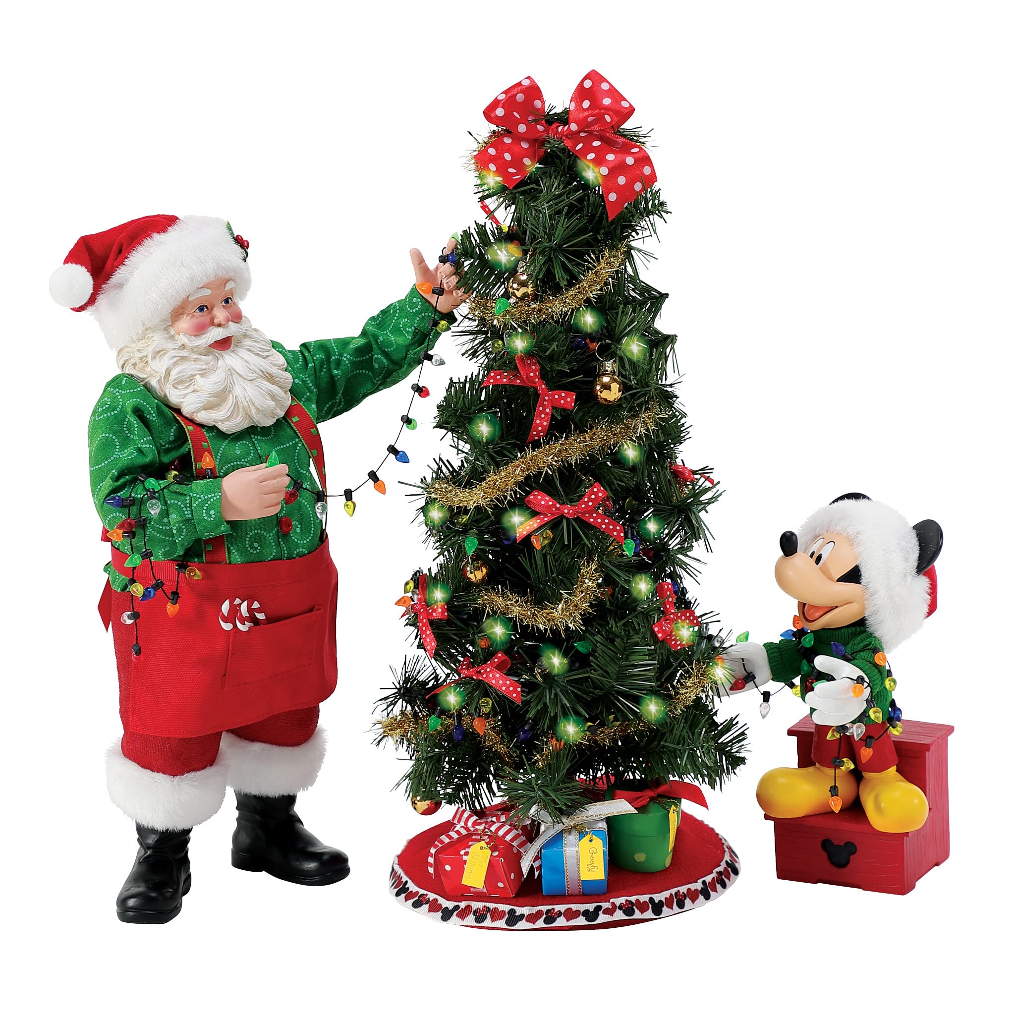 Department 56Possible Dreams Disney Santa and Mickey Mouse Teamwork Lit Figurine, 11.22 Inch, Multicolor