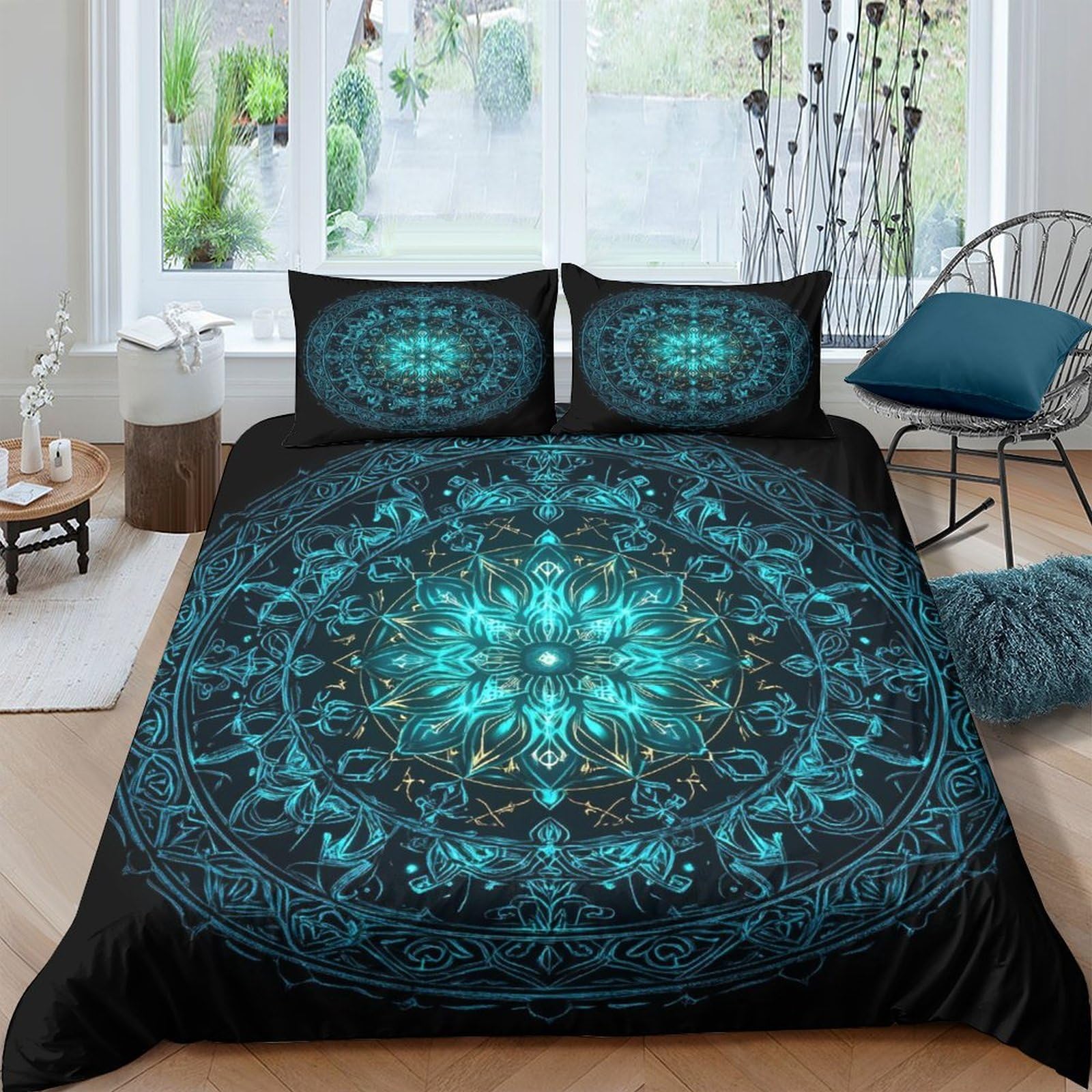 Ctjqhvkz Style-6 3D Printed Mandala Blue Fitted Sheet Microfiber Soft Breathable Ethnic Pattern Mattress Cover For Bedroom Dorm Decor Single（135X200cm）