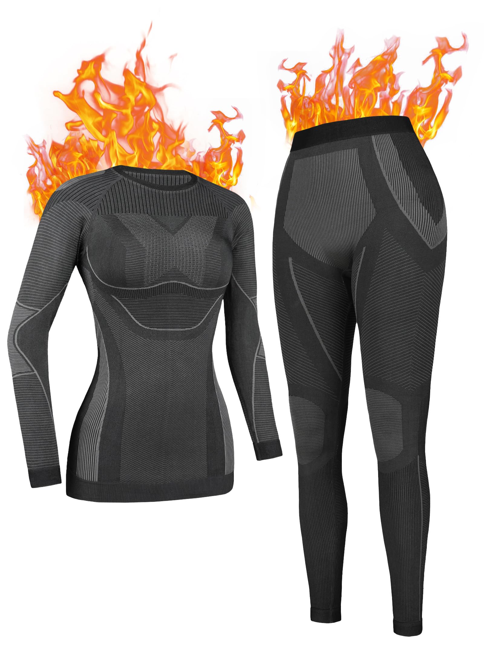 Seamless Thermal Underwear for Women Long Johns Thermal Suit Stretchy Ski Base Layer Set-image-24