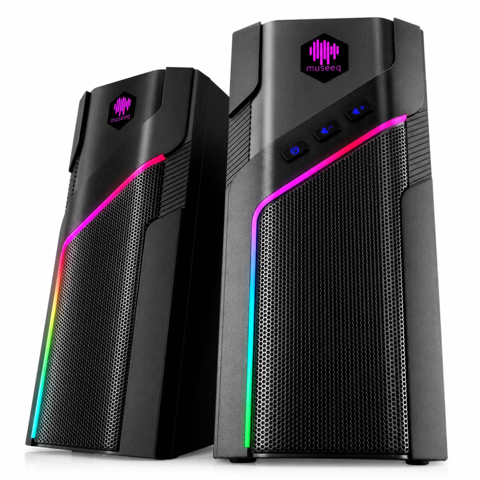 W-206RE Altoparlanti per PC desktop, luci RGB Bluetooth | 21 modalità RGB, suono stereo chiaro, Bluetooth, alimentazione USB, AUX da 3,5 mm e controllo touch per monitor