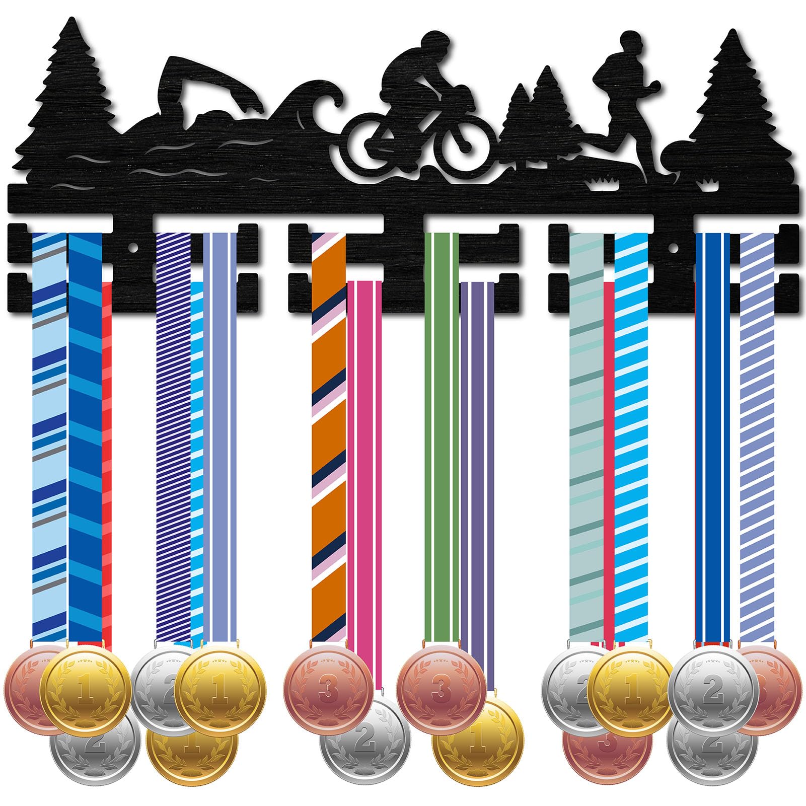 Porte-médailles De Course En Bois 40x15 Cm - Présentoir Mural Pour Rubans Et Médailles - Idéal Coureur, Athlète, Décoration Sportive - 11