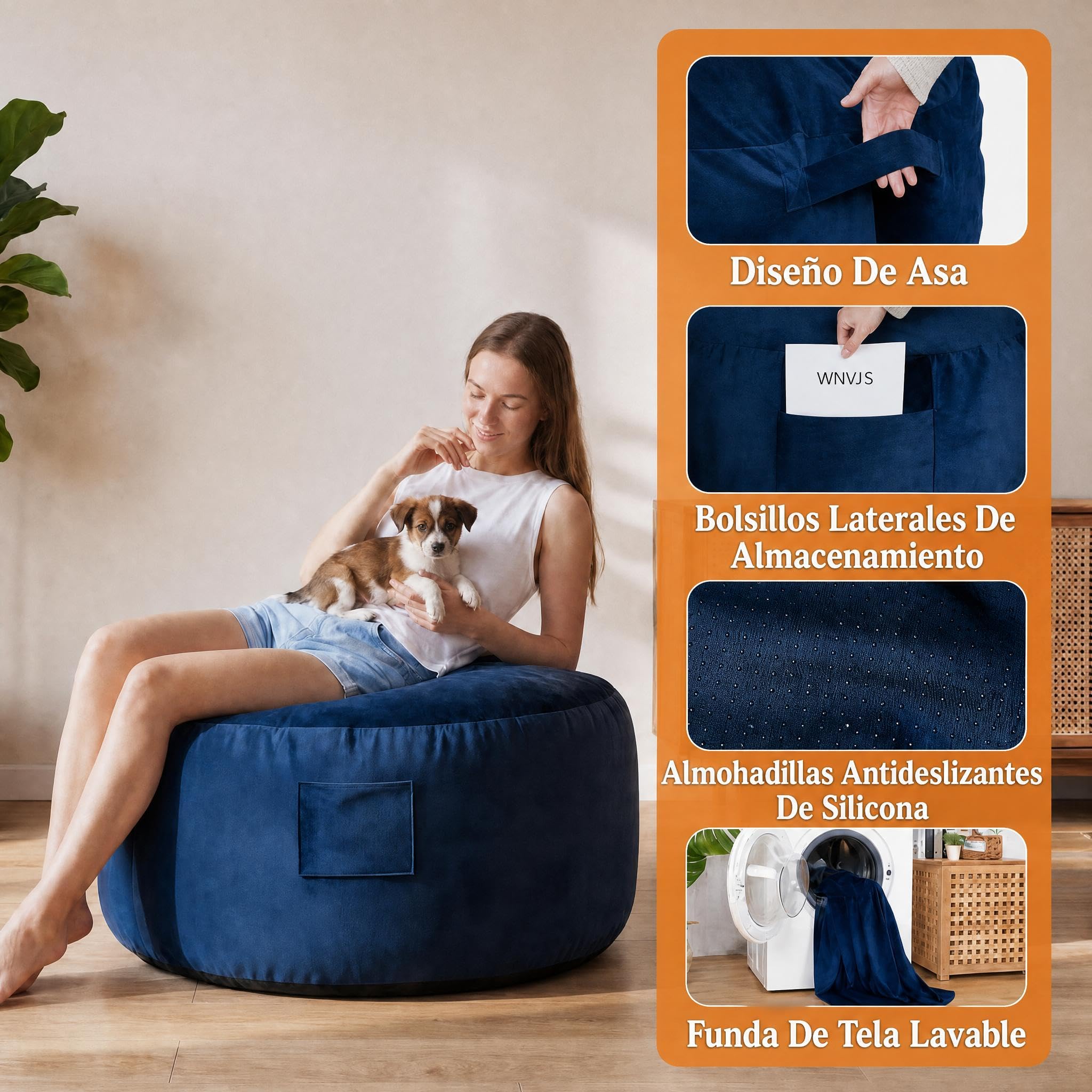Garvee Sofá Puff 3 en 1 Amplio para Adultos, Sofá Cama Espacioso- Azul | Revestimiento de esponja de Alta Recuperación - Sofá Cama Espacioso para Salón, Dormitorio y Sala de Juegos,Azul