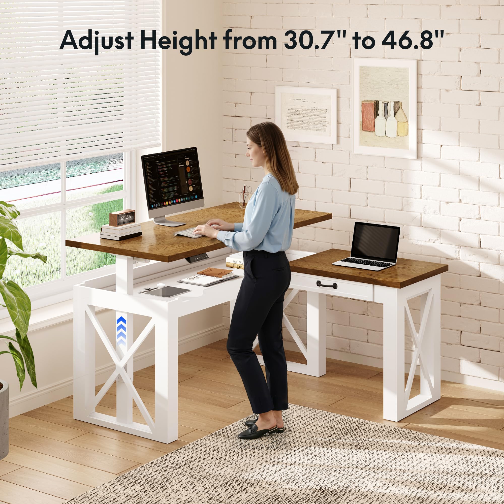 FLEXISPOT L-Shaped Standing Desk with Drawer 55x48 Sit Stand Executive Table Height Adjustable Corner Desk for Home Office — view 4