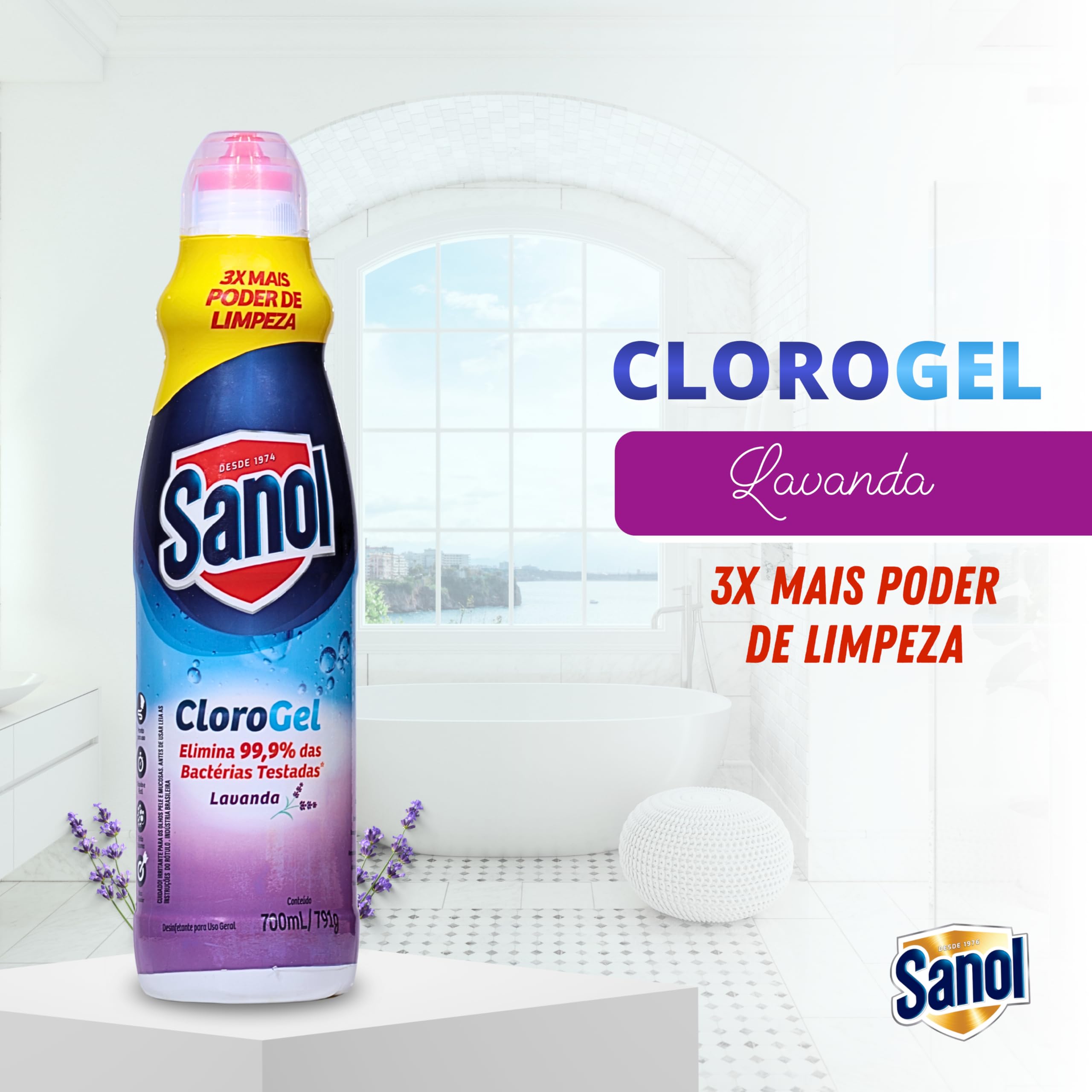 Cloro Gel Para Limpeza de Uso Geral, Lavanda, Sanol, 700 ml, Roxo