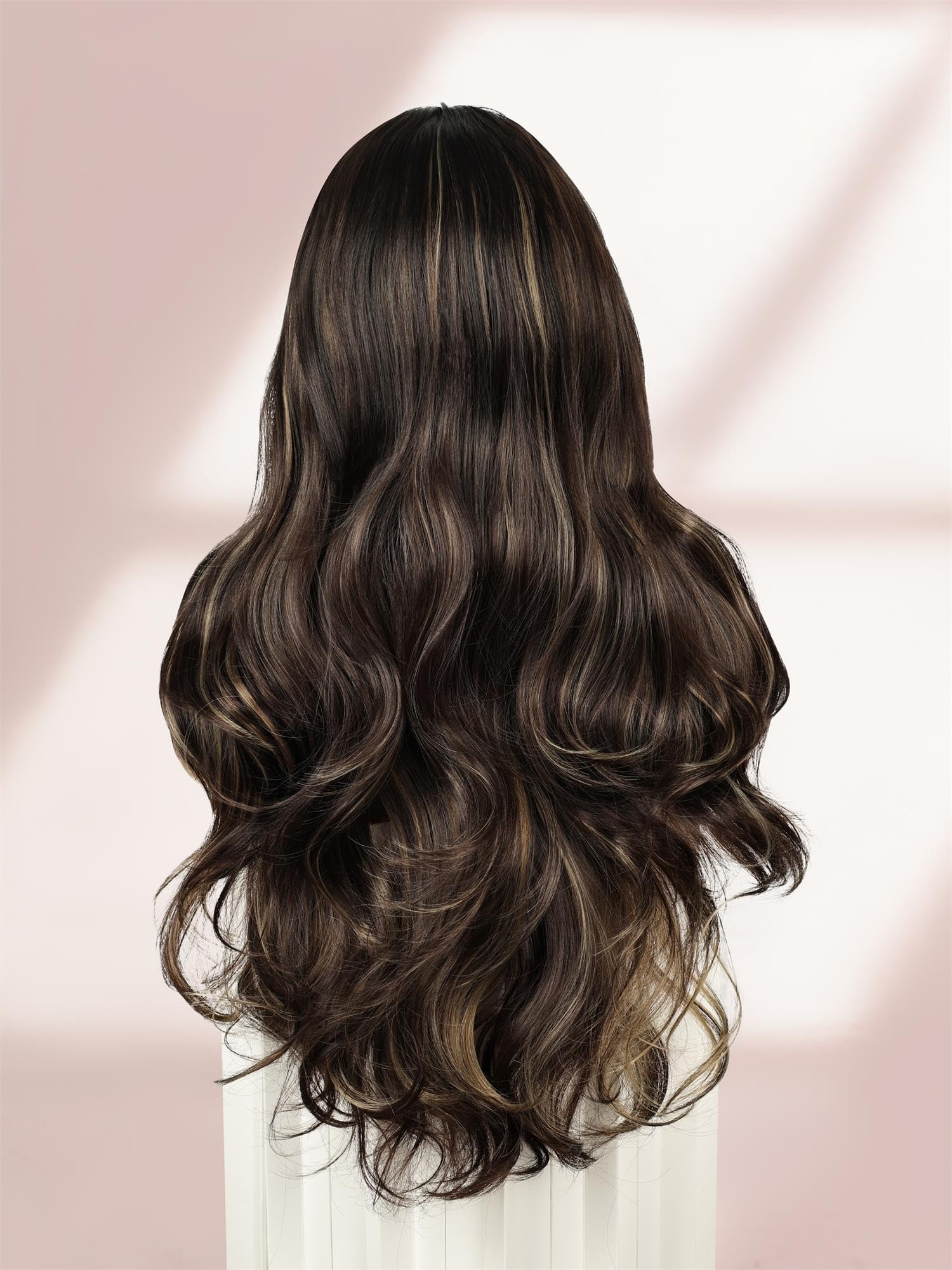 QUEENTAS 24 Inch Long Black Wigs for Women Ladies Wigs Synthetic Wig Wavy Middle Part Curly Wig for Daily Party (Black Mix Brown) - Image 4