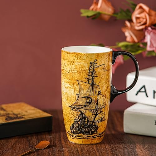 Miniatura 2 de Topadorn Taza de viaje de cerámica con tapa y asa, taza de café de cerámica de 17 onzas, taza de té con leche de cerámica con caja de color, tapa