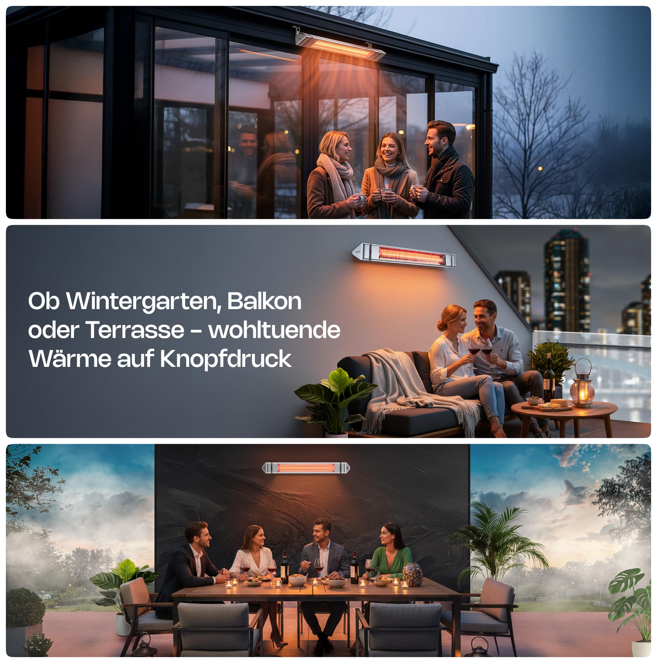 VASNER Teras 25 Infrarot Heizstrahler Terrasse - Terrassenstrahler 2500 W elektrisch - 4 Heizstufen Terassenheizer - Infrarotstrahler Terassenheizstrahler außen outdoor - Mit Fernbedienung (silber)
