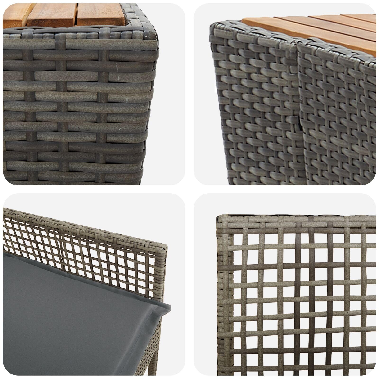 LAPOOH Set Bistro da Giardino 3 Pezzi con Cuscini Grigio in Polyrattan,Set da Bistrot,Set da Bistrot per Giardino,Set di Giardino-3334961