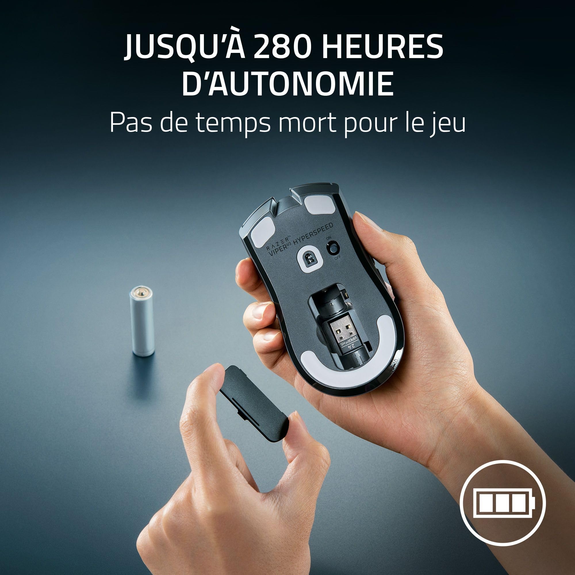 Razer Viper V3 HyperSpeed - Souris sans fil pour l’Esport - Capteur optique 30K Focus Pro (Jusqu’à 280 Heures d’Autonomie, Switches Mécaniques de 2e gen, Polling Rate Réel de 4000 Hz) Noir