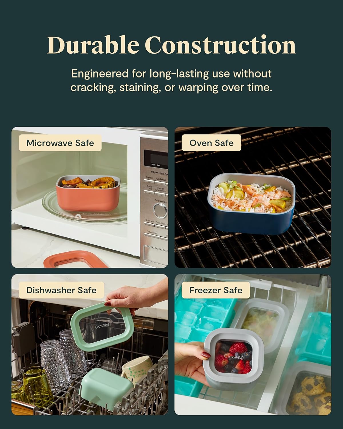 Caraway Mini Food Storage 9pc Set - Glass Storage Containers for Food - Non-Toxic Ceramic-Coated Glass - Air Release Technology - Compact & Stackable Design - Navy - Image 4