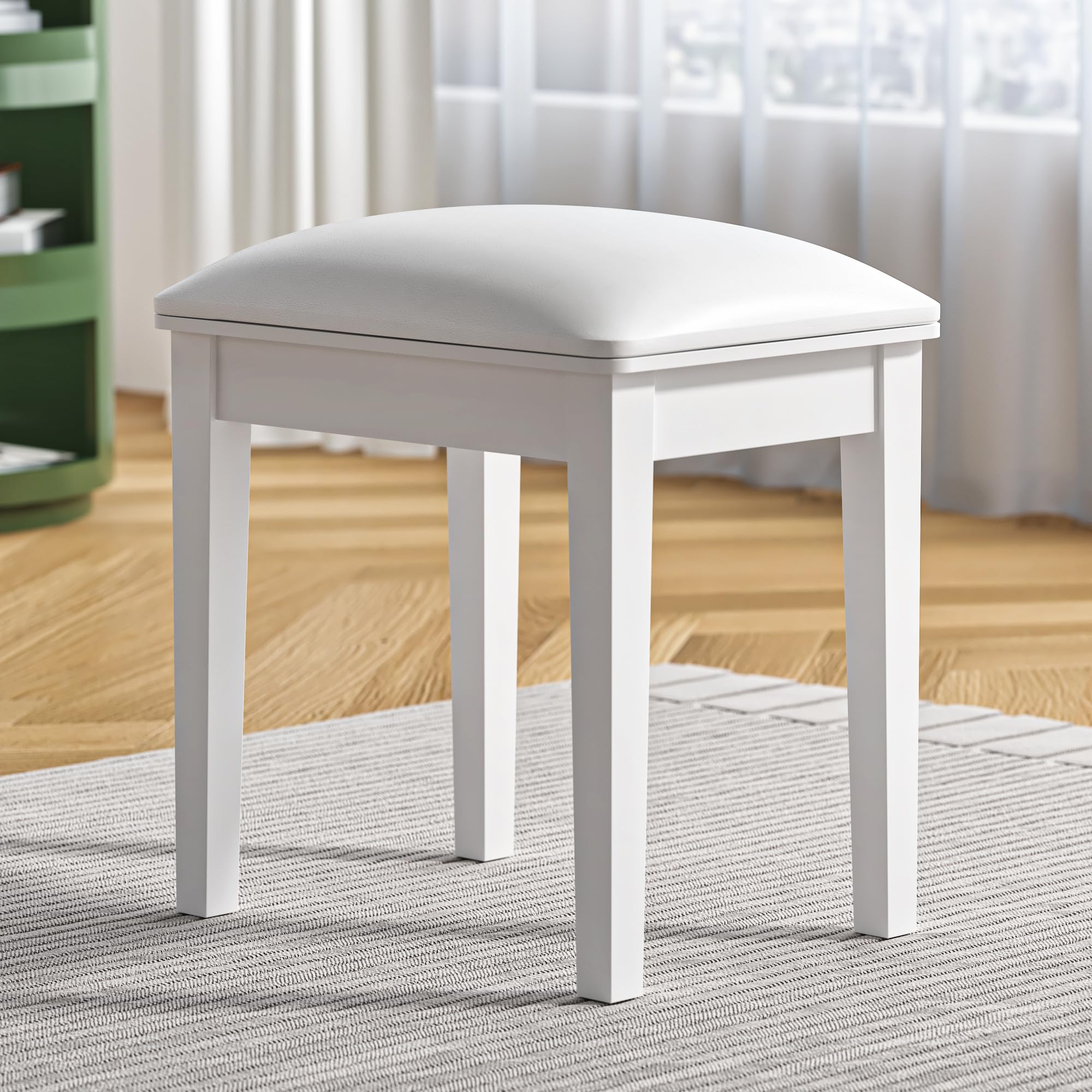 Tabouret de coiffeuse en bois rembourré en polyuréthane - Banc de maquillage pour piano - Blanc (1, pied droit)