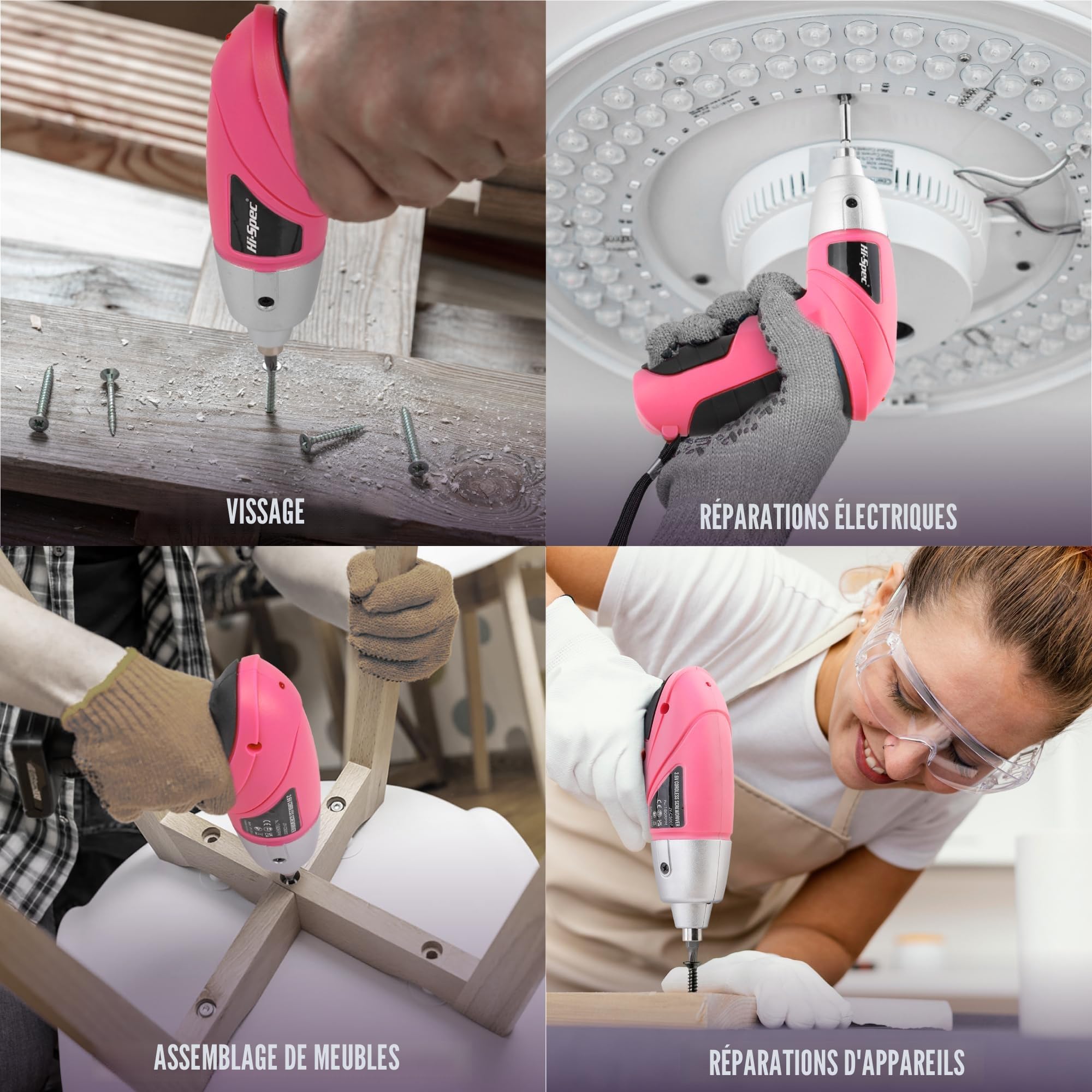 Hi-Spec Perceuse Visseuse Sans Fil 3.6V USB – Kit d’Outils Maison 19 Pièces Rose, Tournevis Électrique Rechargeable avec Coffret Compact boîte à outils compacte
