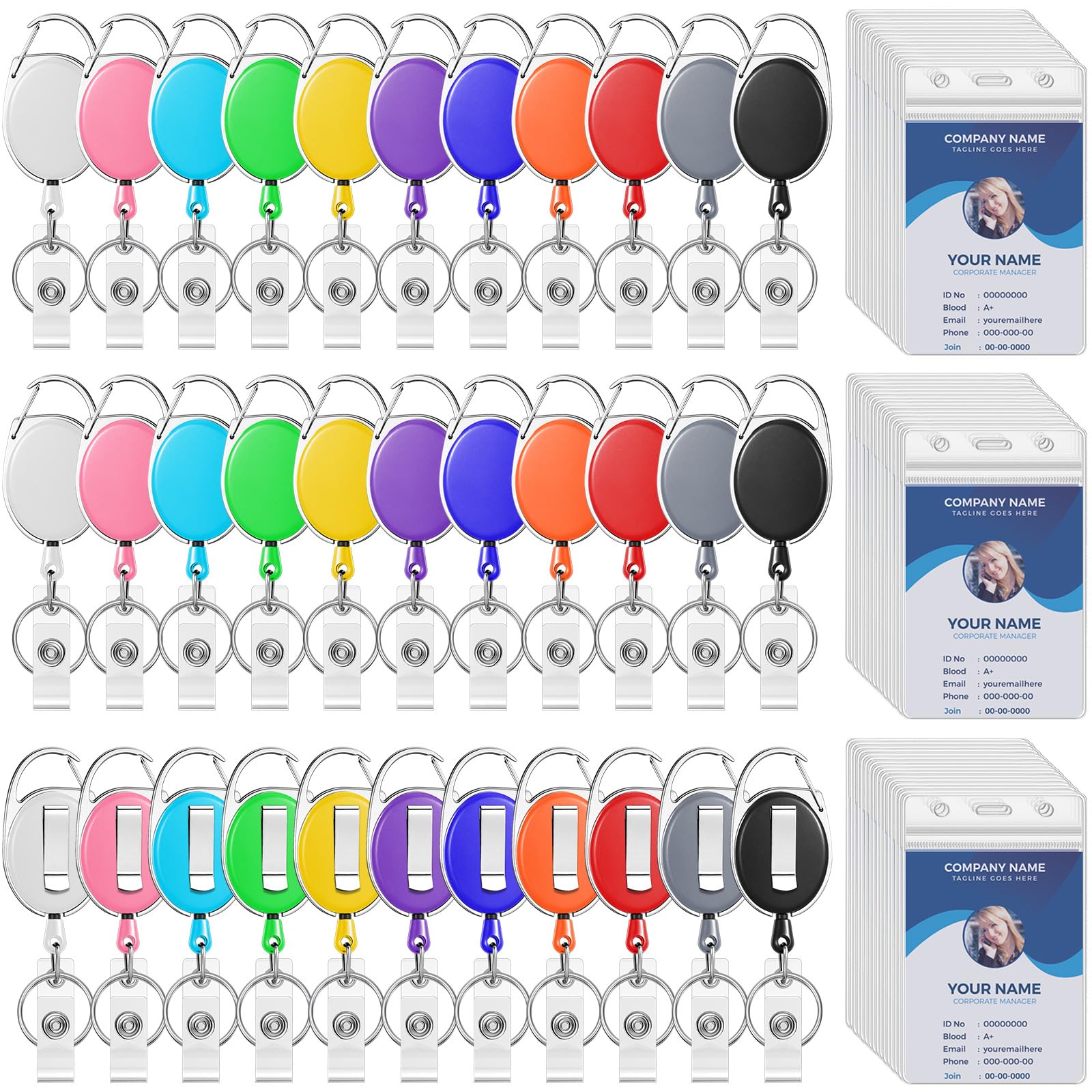 Laumoi Carrete retráctil resistente con clip para cinturón y soportes verticales impermeables para tarjetas de identificación para identificación (11 colores)