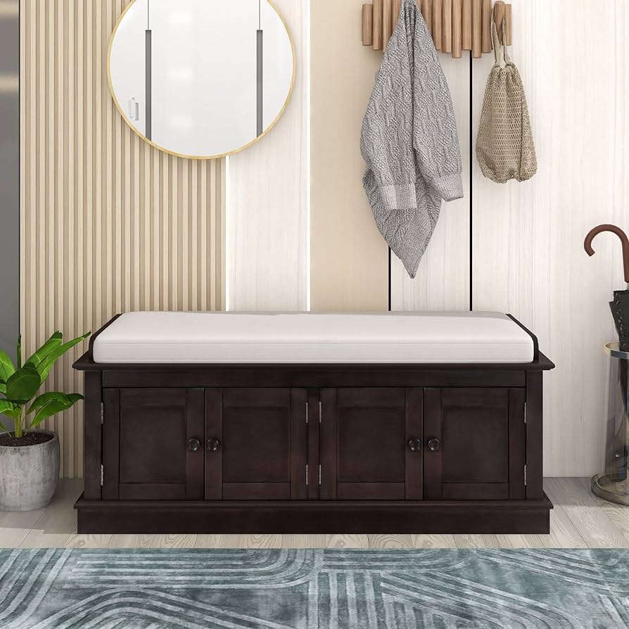 家具 cabinet bench Retro Shoe Storage Bench with Drawers and Cushion for