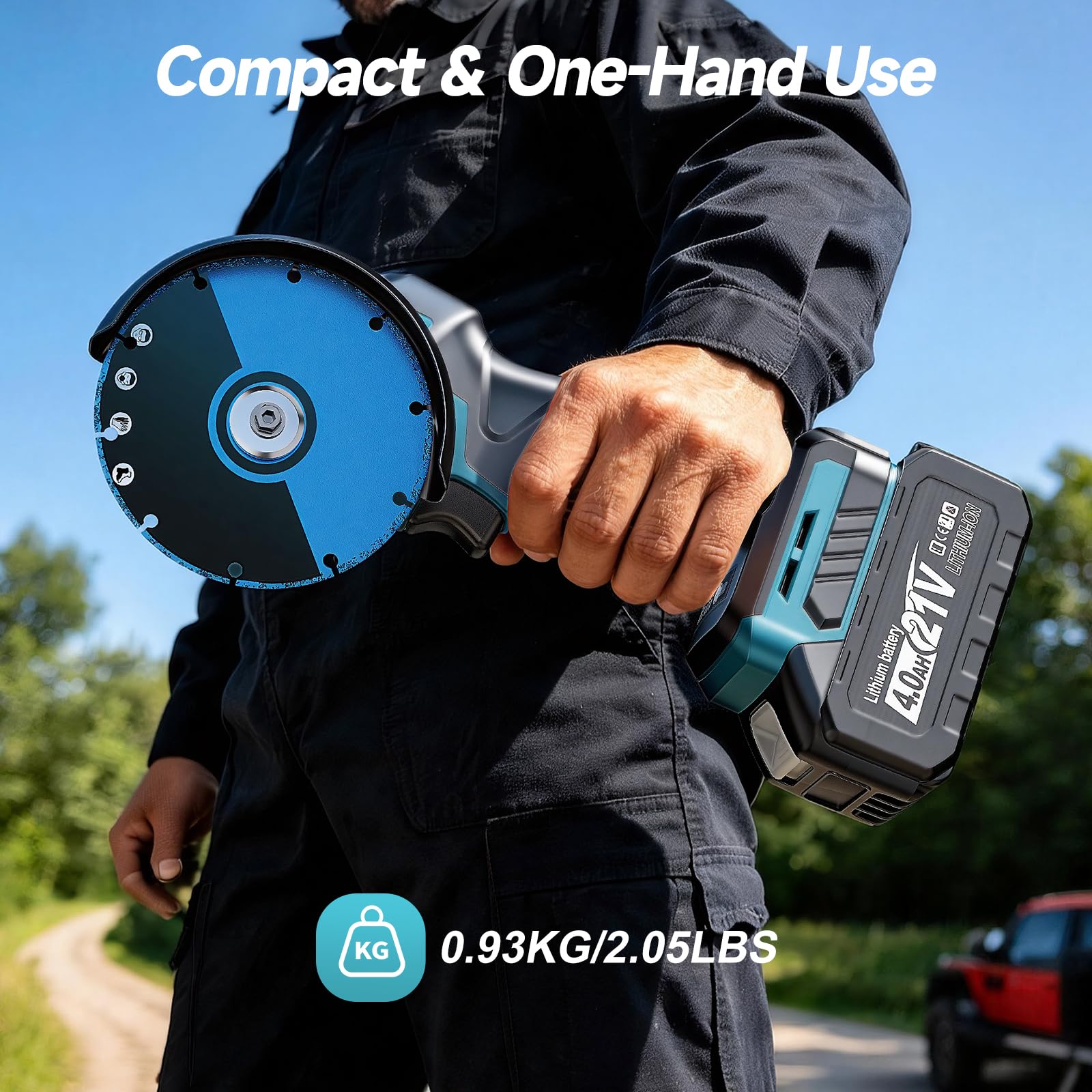 Yofuly Mini Amoladora Angular Batería 100mm Compatible con baterías Makita de 18v, 3 Velocidades 18000RPM Radial Pequeña Eléctrica con 7 Discos de Cort, 2 Baterías de 4,0 Ah