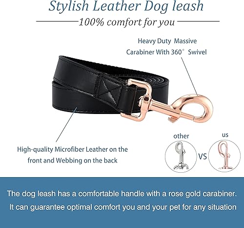 Miniatura 6 de Juego de collar y correa para perro. Cuero vegano suave y fácil de limpiar con hebilla de metal oro rosa para perros pequeños, medianos y grandes