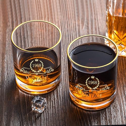 Miniatura 4 de Regalos de cumpleaños número 57 de 1968 para hombrespapáhijo, vasos de whisky vintage que no se desvanecen de oro de 24 quilates hechos a mano