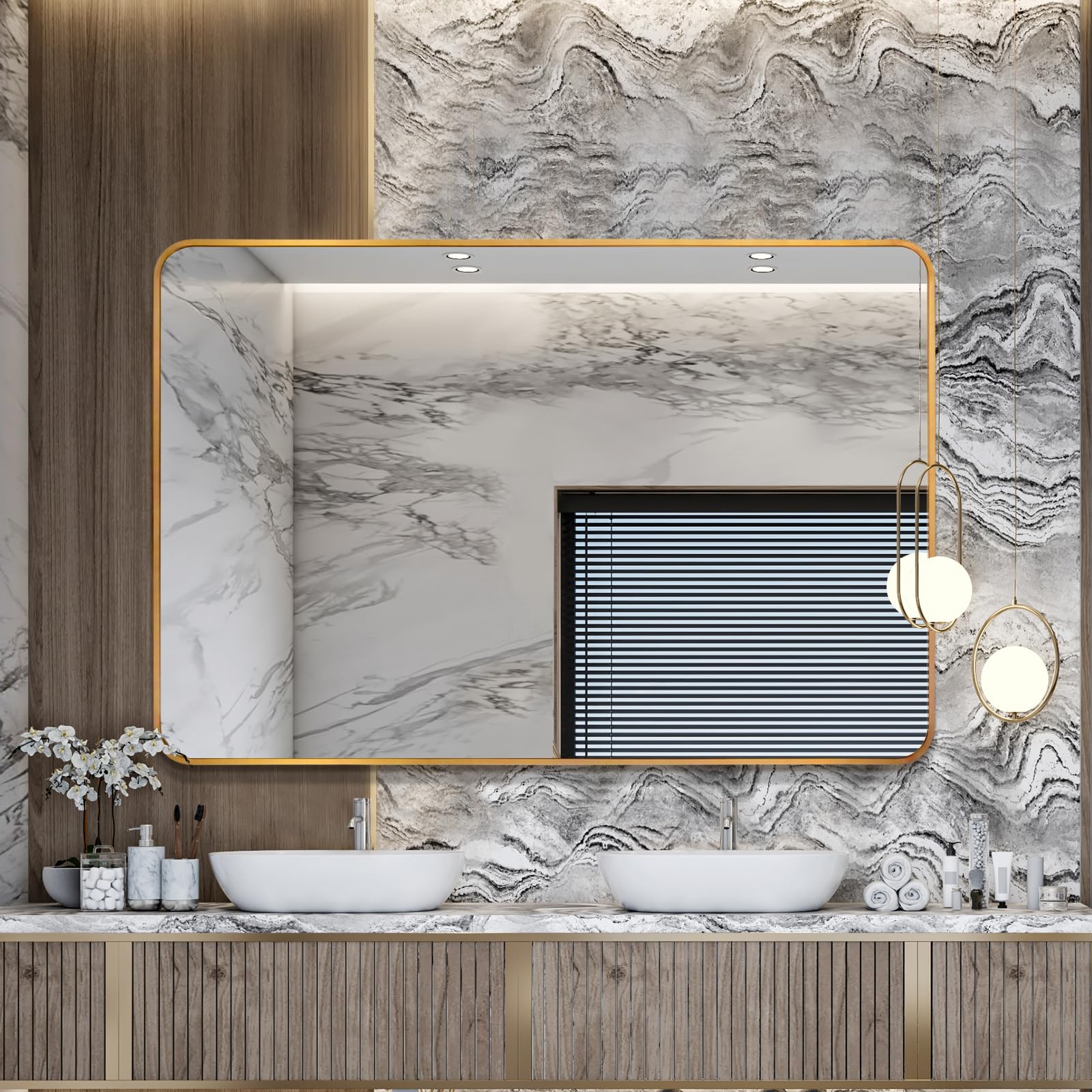 Wall Mirror 30x40 Inch Gold Frame Bathroom Mirror 40 x 30 Wall-Mounted Vanity Mirror for Vertical or Horizontal Hanging 30"x40" Rectangle Mirror Modern Home Decor