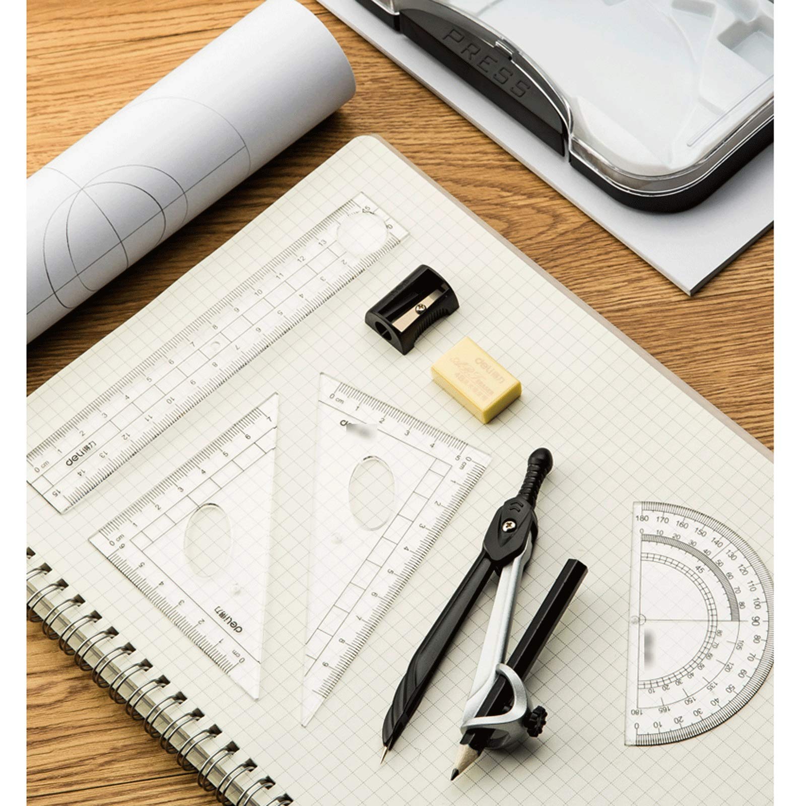 SwePer Kompasse, multifunktionales Schüler-Zeichenwerkzeug, Kompass-Set, 8-teiliges Mathe-Geometrie-Kit-Set, Schülerbedarf for Studenten und Messwerkzeuge for technische Zeichnungen (Color : A)