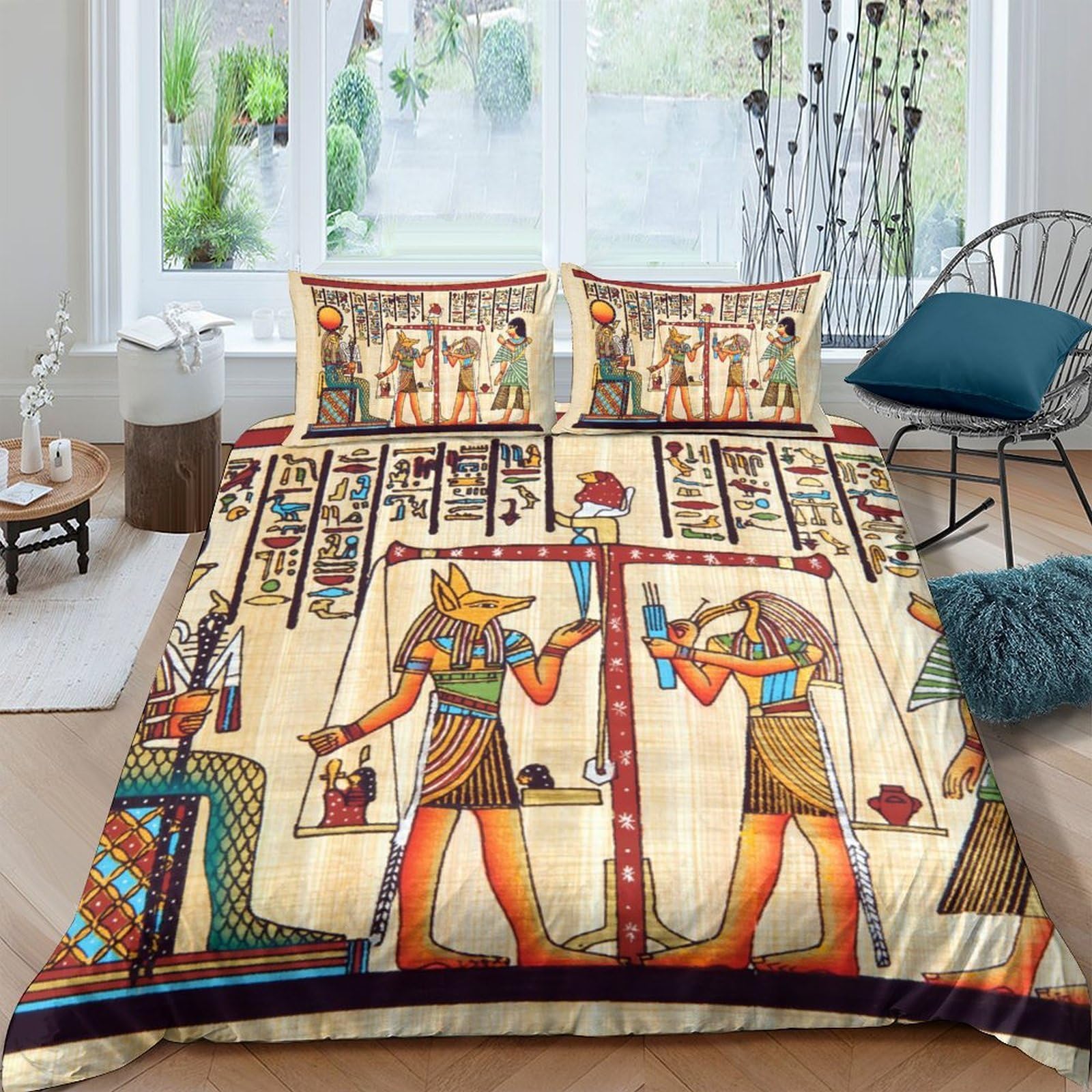 Ctjqhvkz Style-3 3D Printed Ancient Egyptian Art Fitted Sheet Microfiber Soft Breathable Pharaoh Bed Cover For Bedroom Dorm Decor Single（135X200cm）