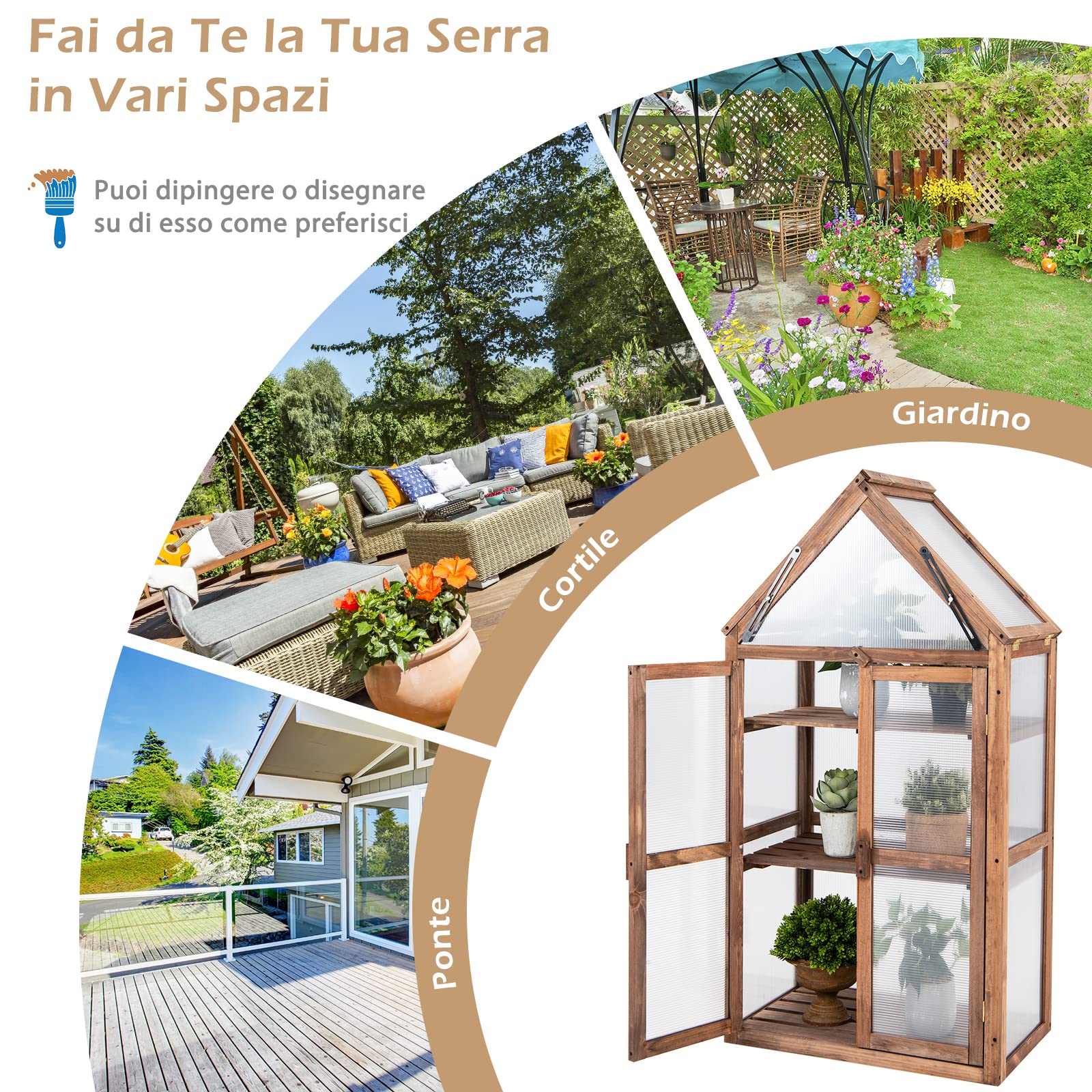 RELAX4LIFE Mini Serra da Giardino in Legno di Abete, Serra da Balcone Invernale, Serra Piccola per Interno ed Esterno, Mantenere la Temperatura, Resistente al Freddo (133 x 71 x 41 cm)