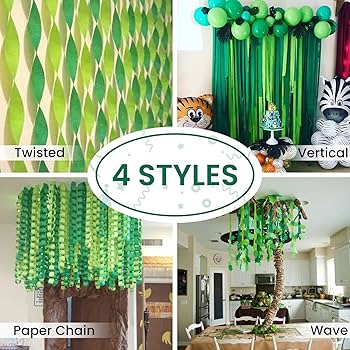 Hanging Crepe Paper Streamer Decoration, Green, 81-ft, St