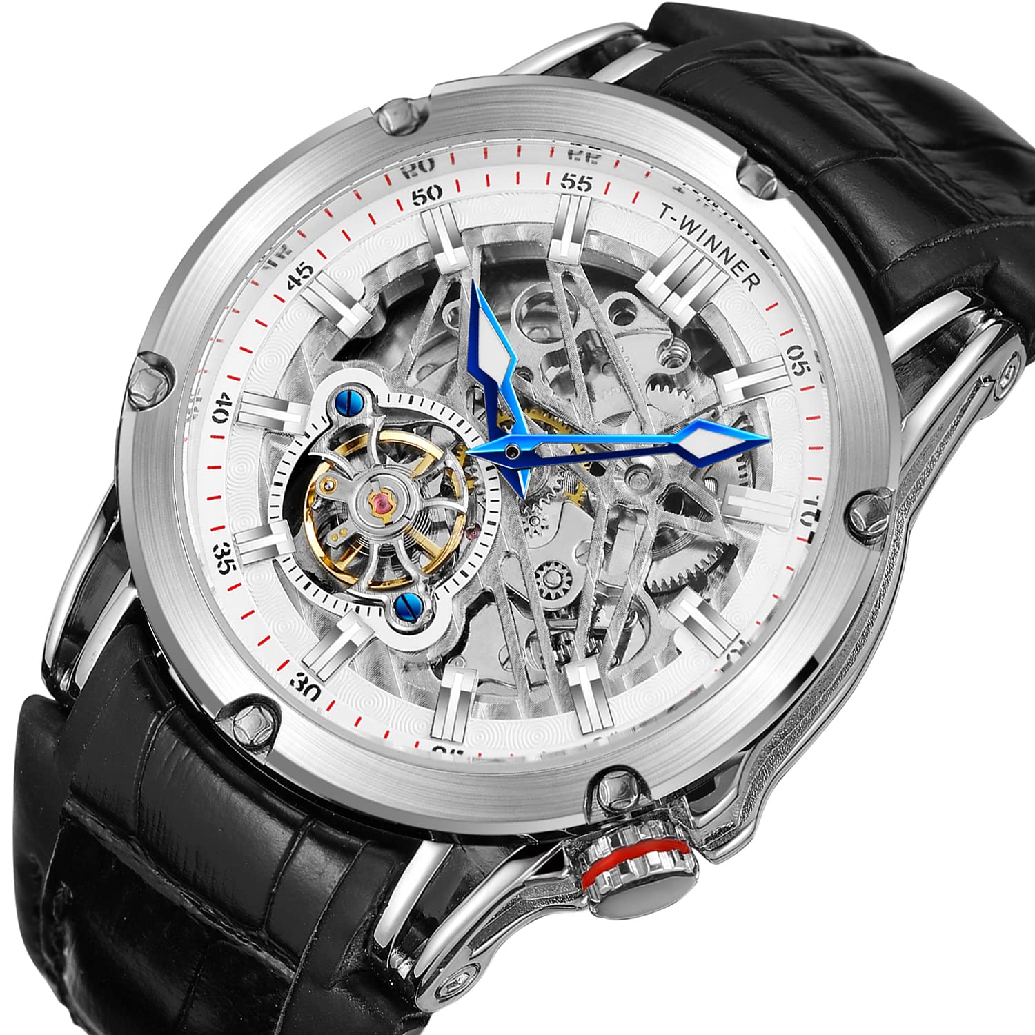 FORSINING Wasserdichte automatische Herrenuhr mit großem Zifferblatt, leistungsstark, exotische Tourbillion-Skelett-Uhr