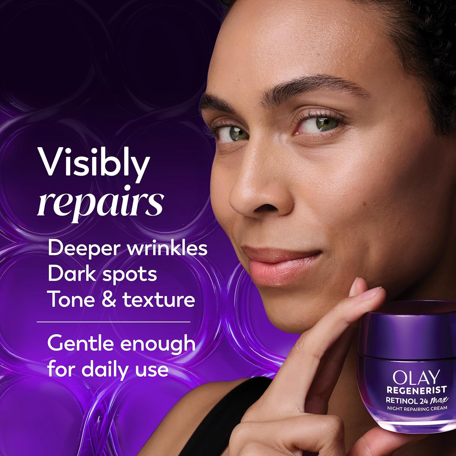 Olay Retinol Night Cream for Women, MAX, Anti-Aging Face Mousturizer, Fragrance-Free, Non Greasy - Anti-Wrinkle, Smooth Fine Lines, Hydrating Skin Care - Triple Collagen Cream, Niacinamide, 1.7oz - Image 4
