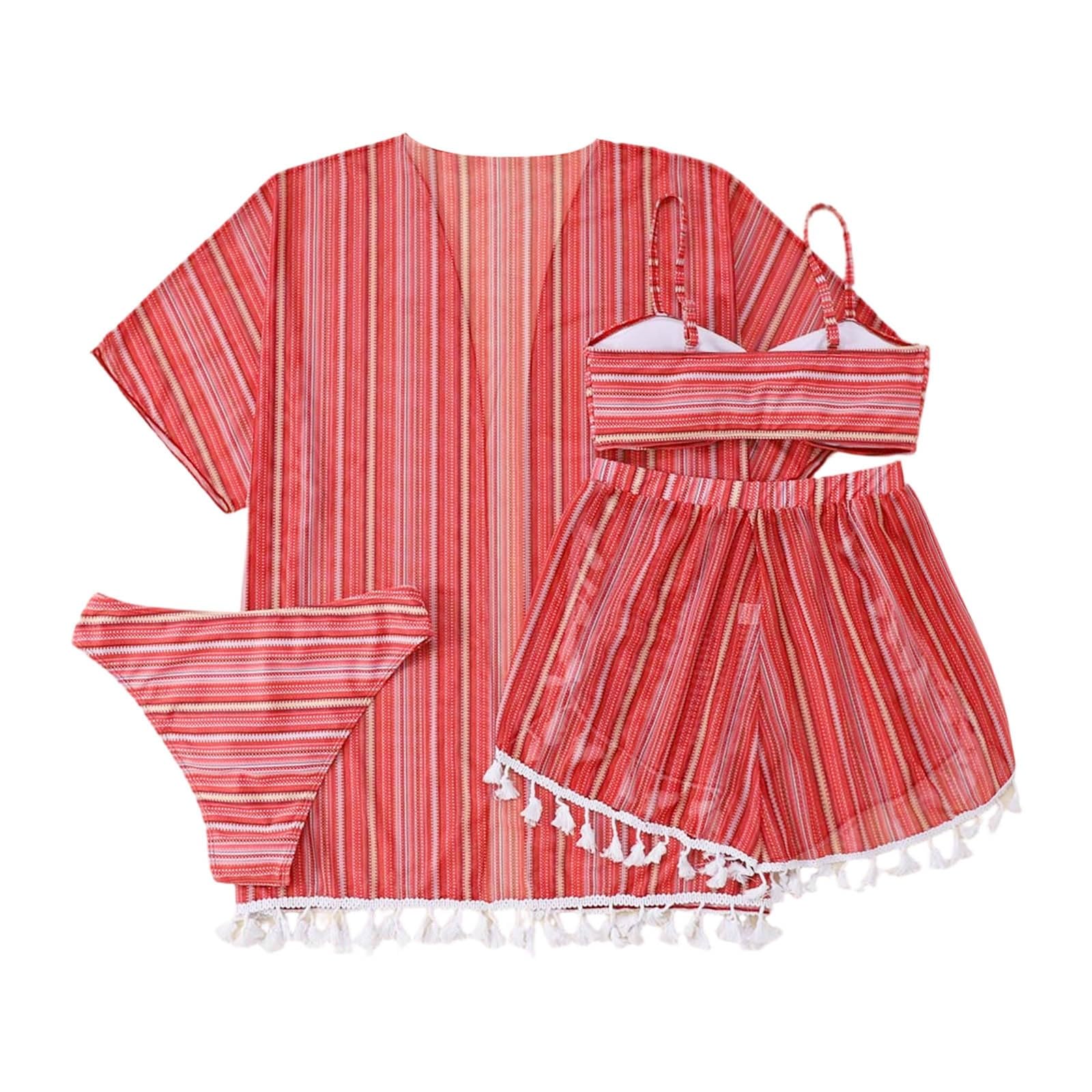 Generisch Bikini con frange, costume da bagno a 4 pezzi con protezione solare, tankini da spiaggia