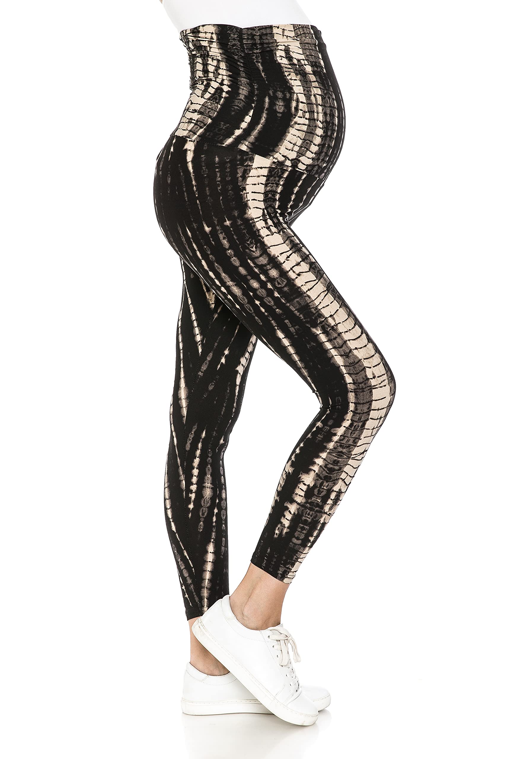 Leggings Depot Legginsy ciążowe dla kobiet, rajstopy ciążowe na co dzień, Czarny i jasnobrązowy, XL