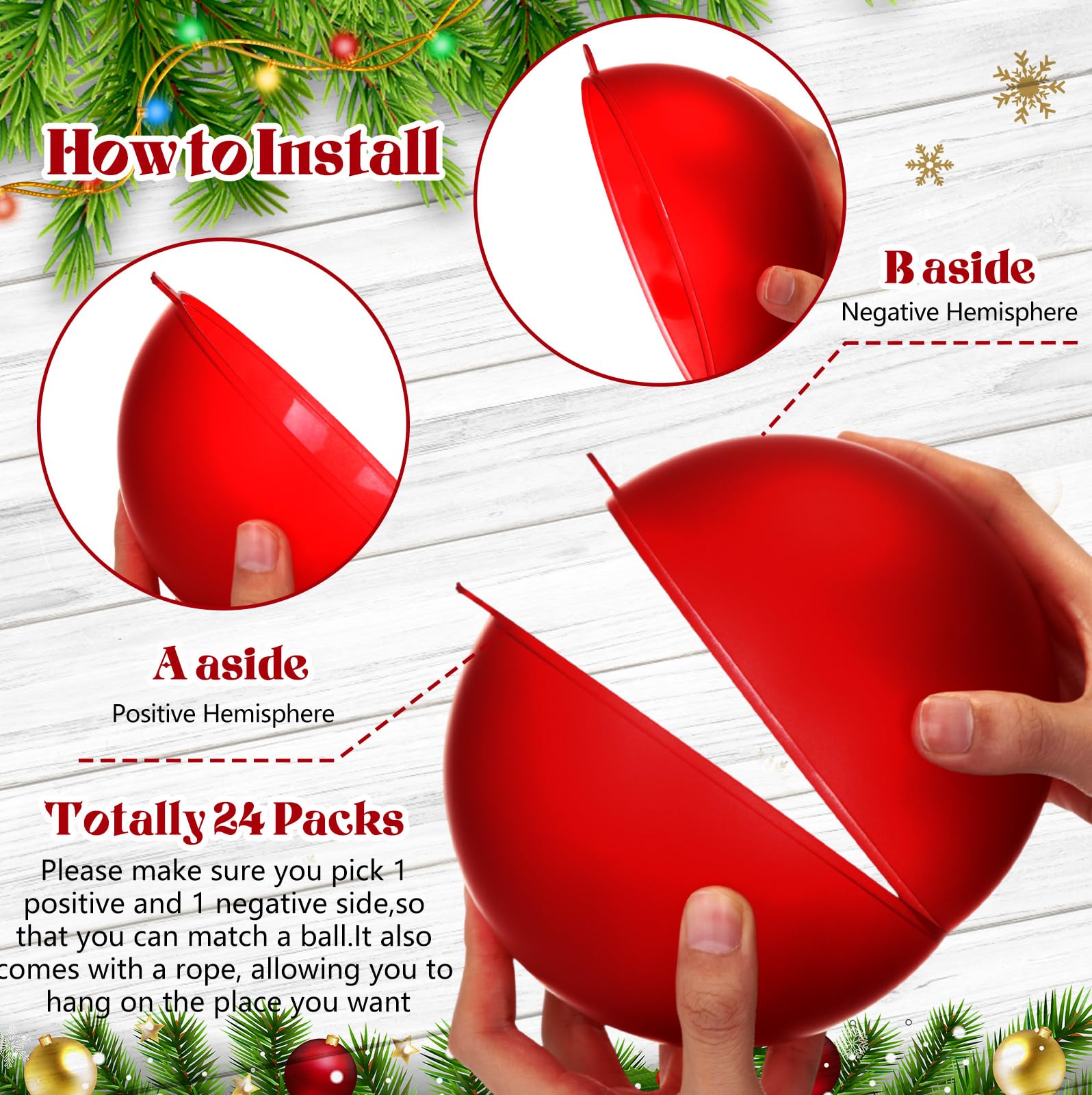 Weysat Lot de 12 boules de Noël surdimensionnées en plastique à suspendre pour extérieur, pelouse, cour, arbre de Noël - 15,2 cm
