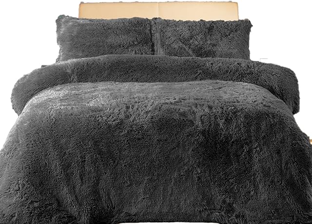 Comfort Collections Teddy Bear Duvet Cover Set Super Soft Fleece Warm Winter Quilt with Pillowcases Charcoal King 230cm x 220cm Approximate