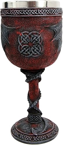 Miniatura 4 de Ebros - Calavera de guardia de sangre de dragón doble celta doble doble cresta heráldica de 7 pulgadas de alto, copa de cáliz para bebidas de