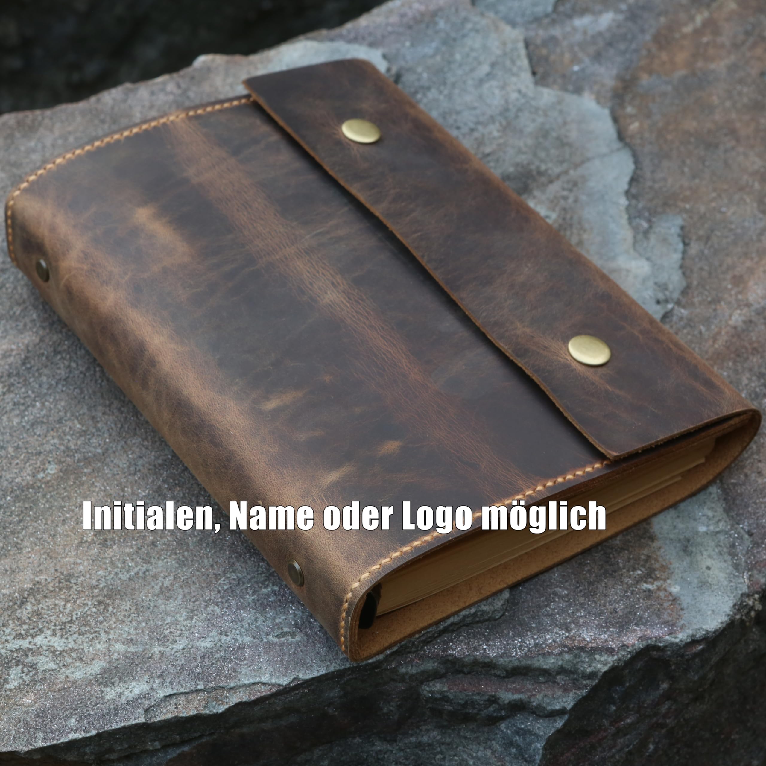D&M leather studio Personalisiertes A5 Leder Notizbuch – nachfüllbares Ringbuch im Vintage Look, Schreibmappe A5 mit Stiftschlaufe & Kartenfach, Konferenzmappe/Dokumentenmappe