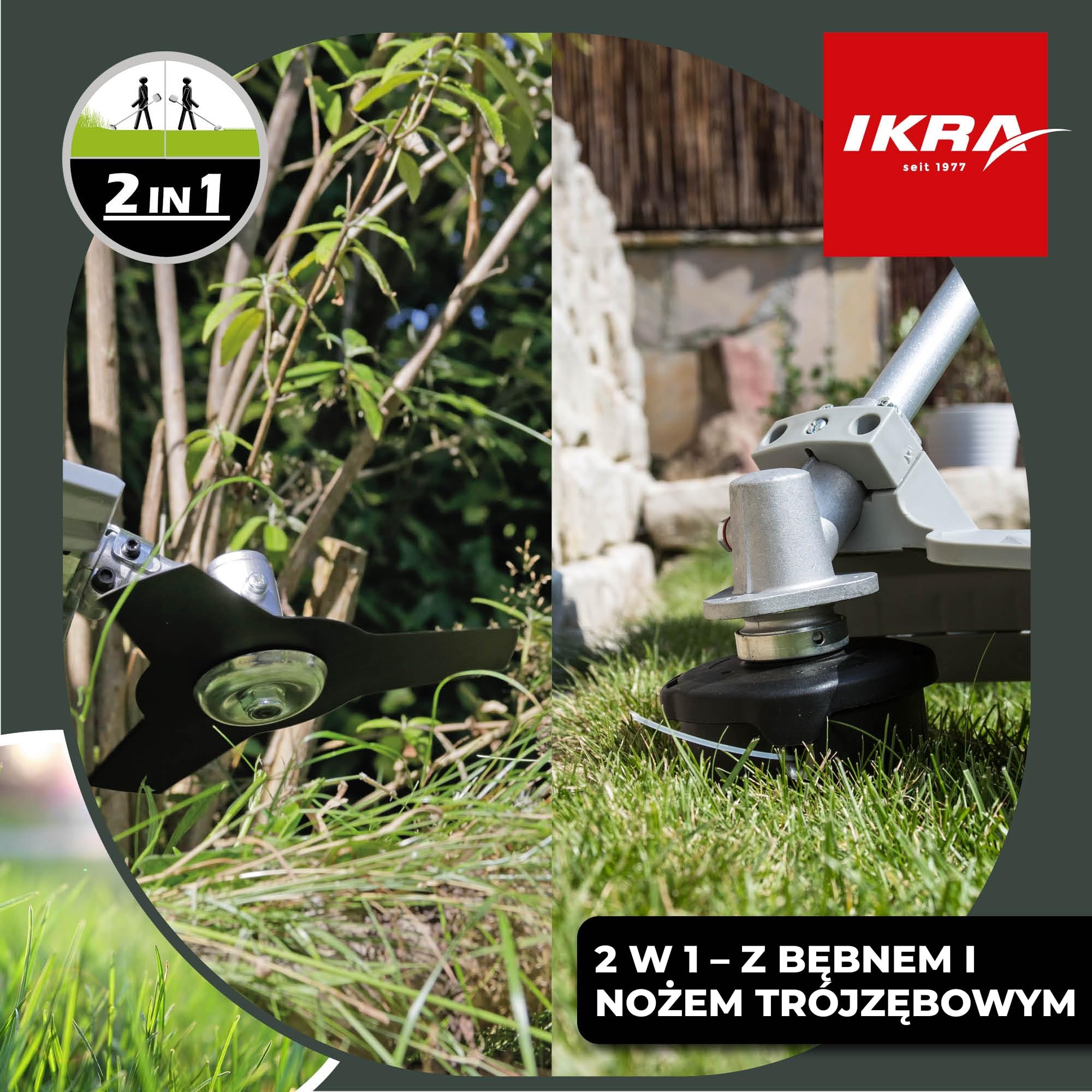 IKRA Kosa elektryczna IES 1000 C,2 szpule żyłkowe,trójząb,okulary,pasek | Średnica koszenia do 37 cm,moc 1000 W,precyzyjne i bezwysiłkowe koszenie trawy i pokrzyw w trudno dostępnych miejscach