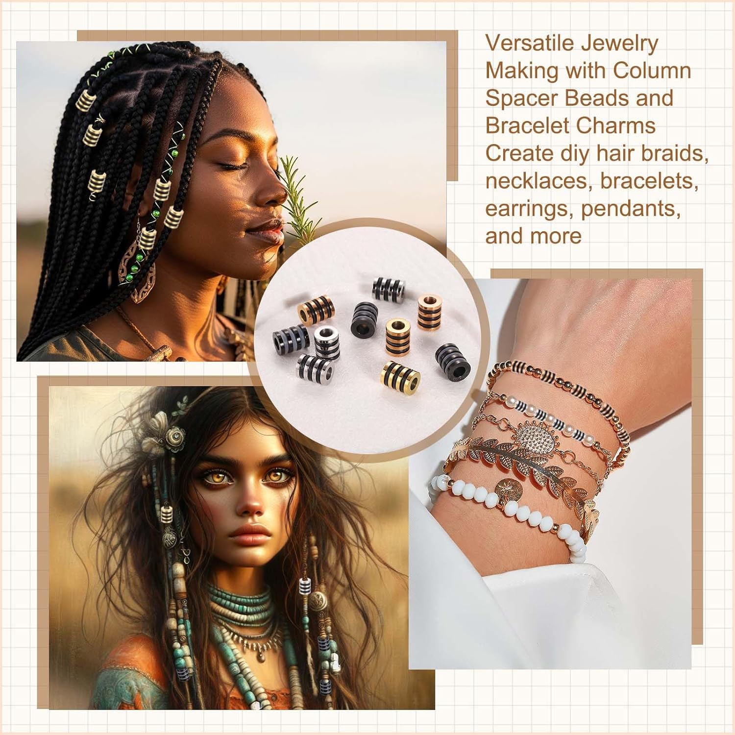 PATIKIL 10Pcs Stainless Steel Big Hole Silver Paracord Column Beads Grooved Tube Loose Column Spacer Beads 4mm Large Hole for DIY Accessories Bracelet Necklace Jewelry Making - Image 6