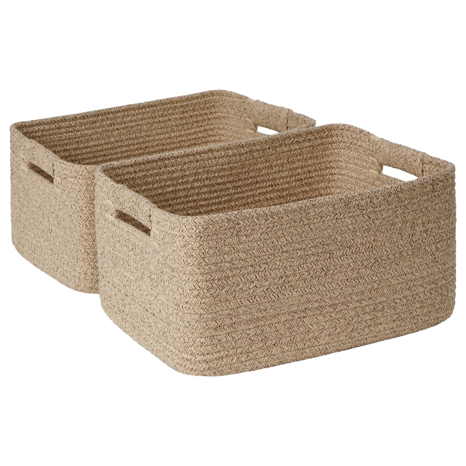 Photo 1 of 2 Pack Large Storage Basket for Organizing, 17.5"x13"x7" Woven Basket for Shelves, Closet Cube Storage Bins with Wrapped Handle, Cotton Rope Baskets for Kitchen, Clothes, Toys (Natural))
