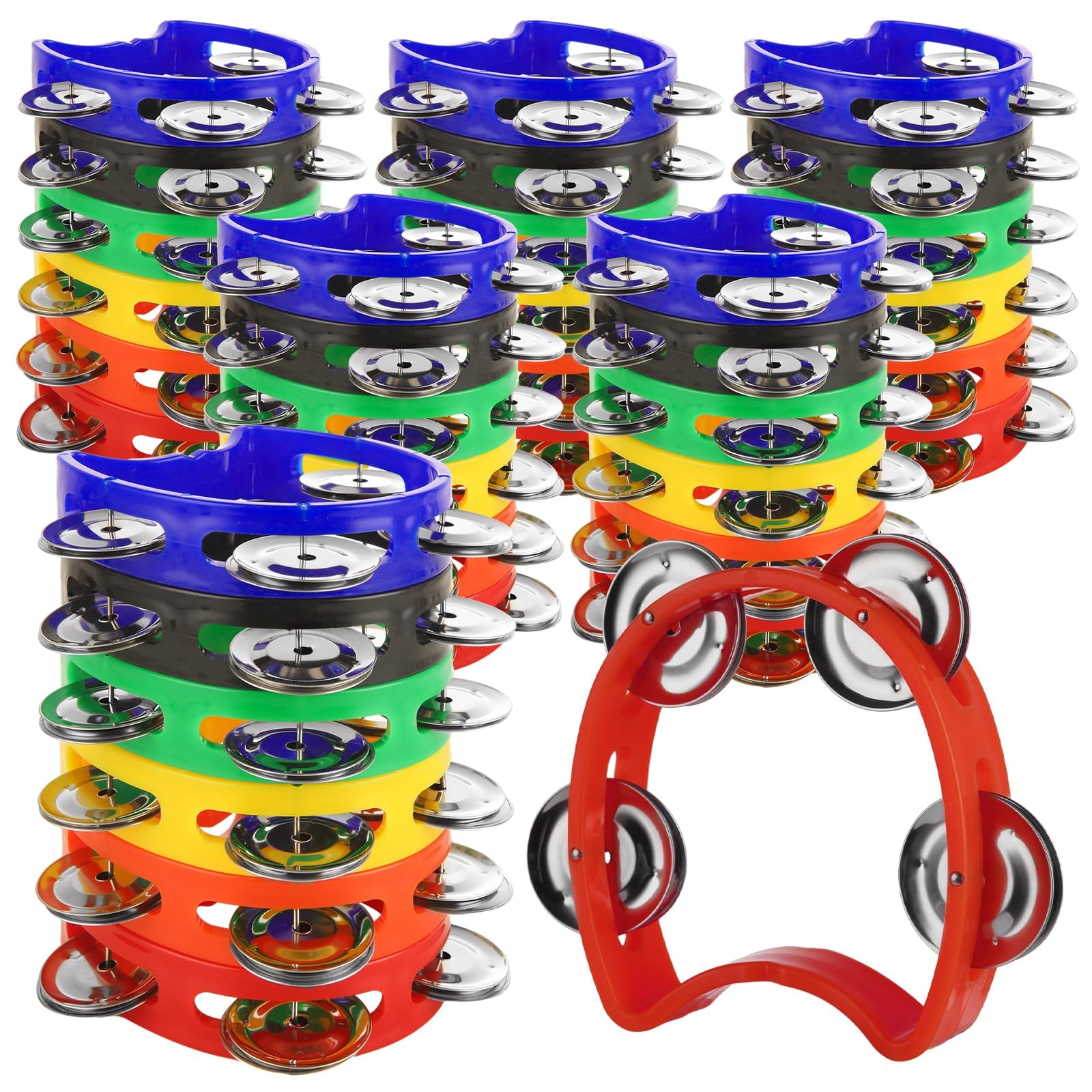 Lot de 30 tambourins pour adultes, 6 couleurs, 4 cloches, lot de 10 x 13 cm, mini tambourins pour église, fêtes et événements de groupe