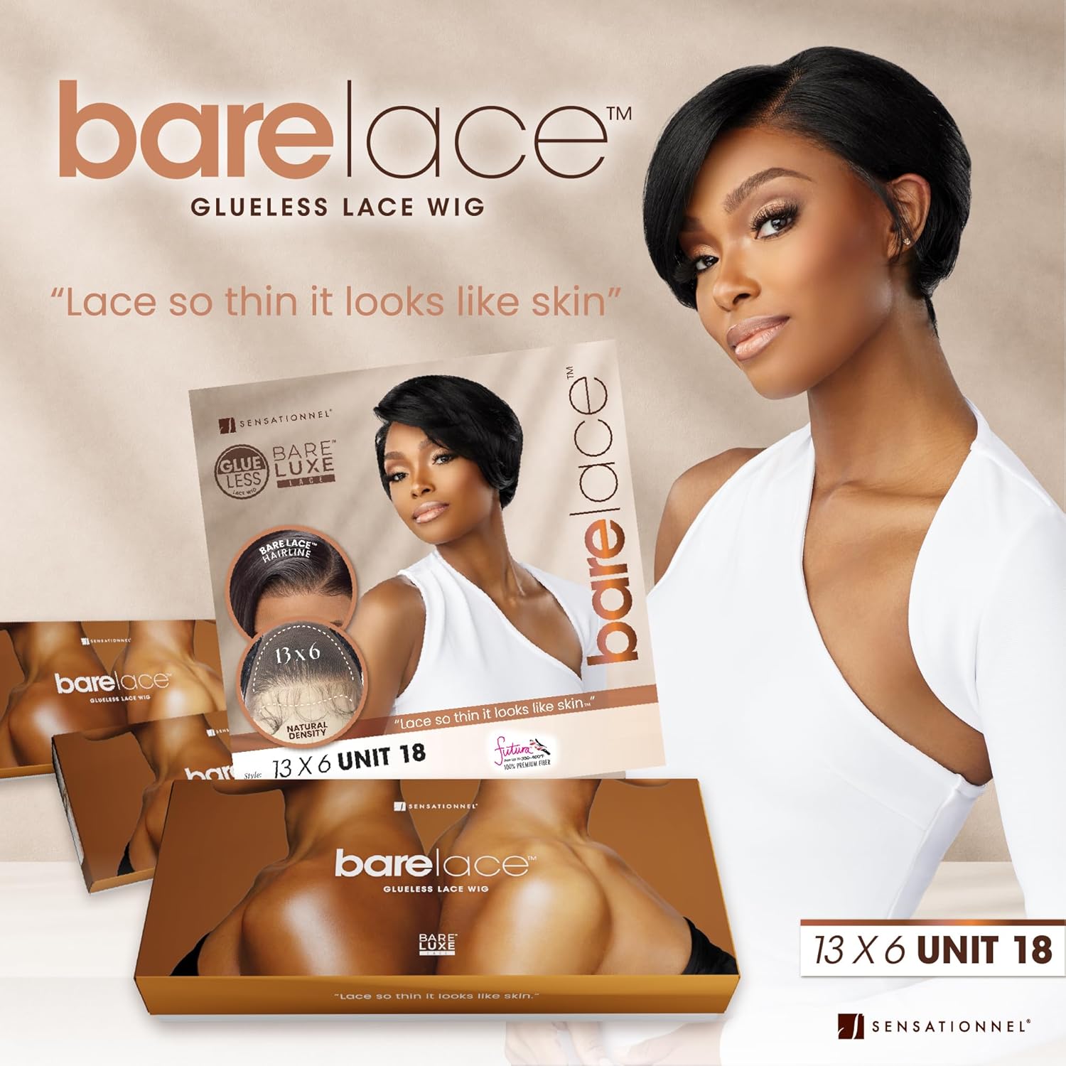 Sensationnel Bare Lace 13X6 Wigs - Unit 18 Lacefrontal Glueless Synthetic 180 Degree Preplucked Hairline (1B OFFBLACK)
