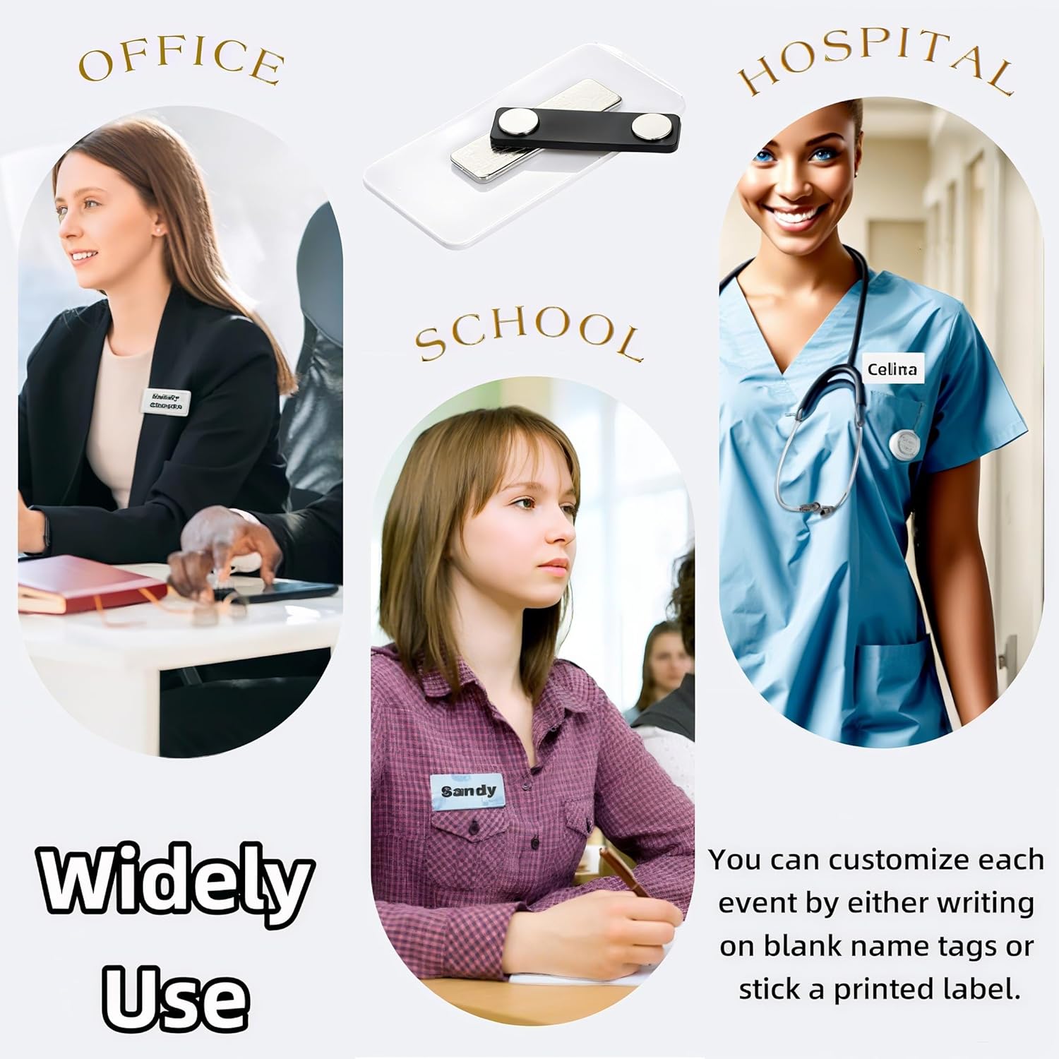 30 Pack Blank Name Tags, 1.5 x 3 Inch Name Badge with Magnetic Backing, Reusable DIY Plastic Name Label Holders Round Corner for Personalized Shirts School Office - Image 7