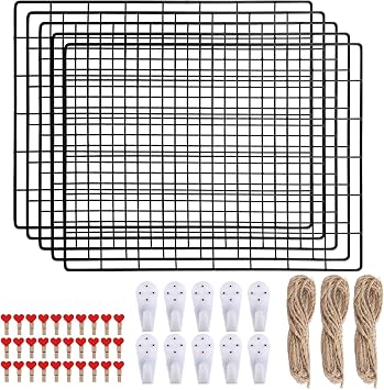 Wire Wall Grid Panel, Set of 5 Photo Display Memo Board, 40x30cm